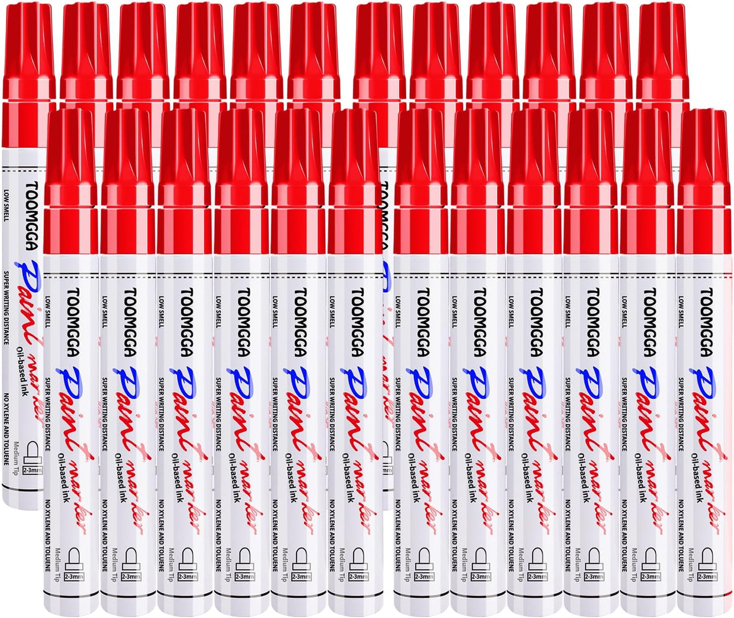 Red Paint Pens Permanent Paint Markers - 24 Pack Oil Based Marking Pens, Medium Point, Quick Drying and Waterproof for Rock Painting Car Tyre Metal, Plastic, Canvas, Wood, Glass