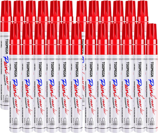 Red Paint Pens Permanent Paint Markers - 24 Pack Oil Based Marking Pens, Medium Point, Quick Drying and Waterproof for Rock Painting Car Tyre Metal, Plastic, Canvas, Wood, Glass