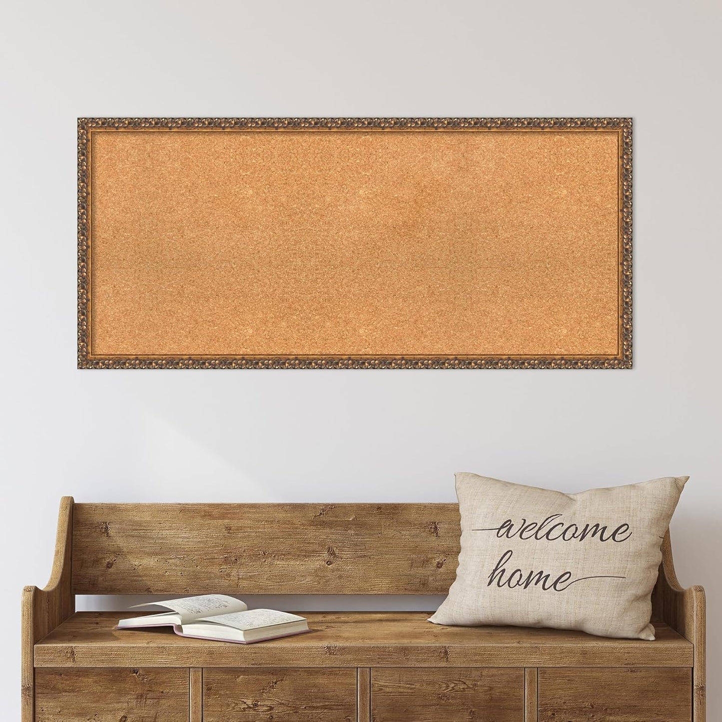 Amanti Art Natural Cork Board for Wall, 20x44 Vision Board with Bronze Frame, Oversize Corkboard Office Decor for Home Organization, Traditional Corkboard Pinboard to Display Items for Home
