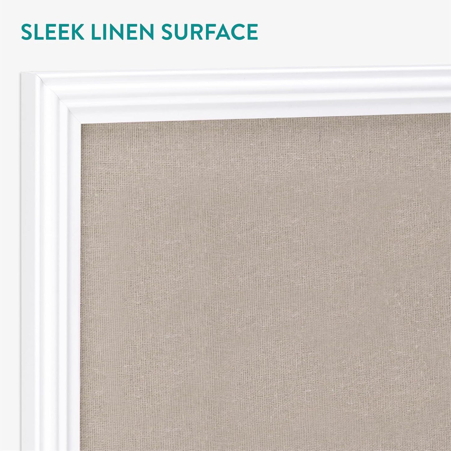 Navaris Framed Linen Bulletin Board - Approx. 58 x 43cm Fabric Jewelry Organizer Pinboard for Wall Memory Memo Pin Board - Natural Linen with White Frame