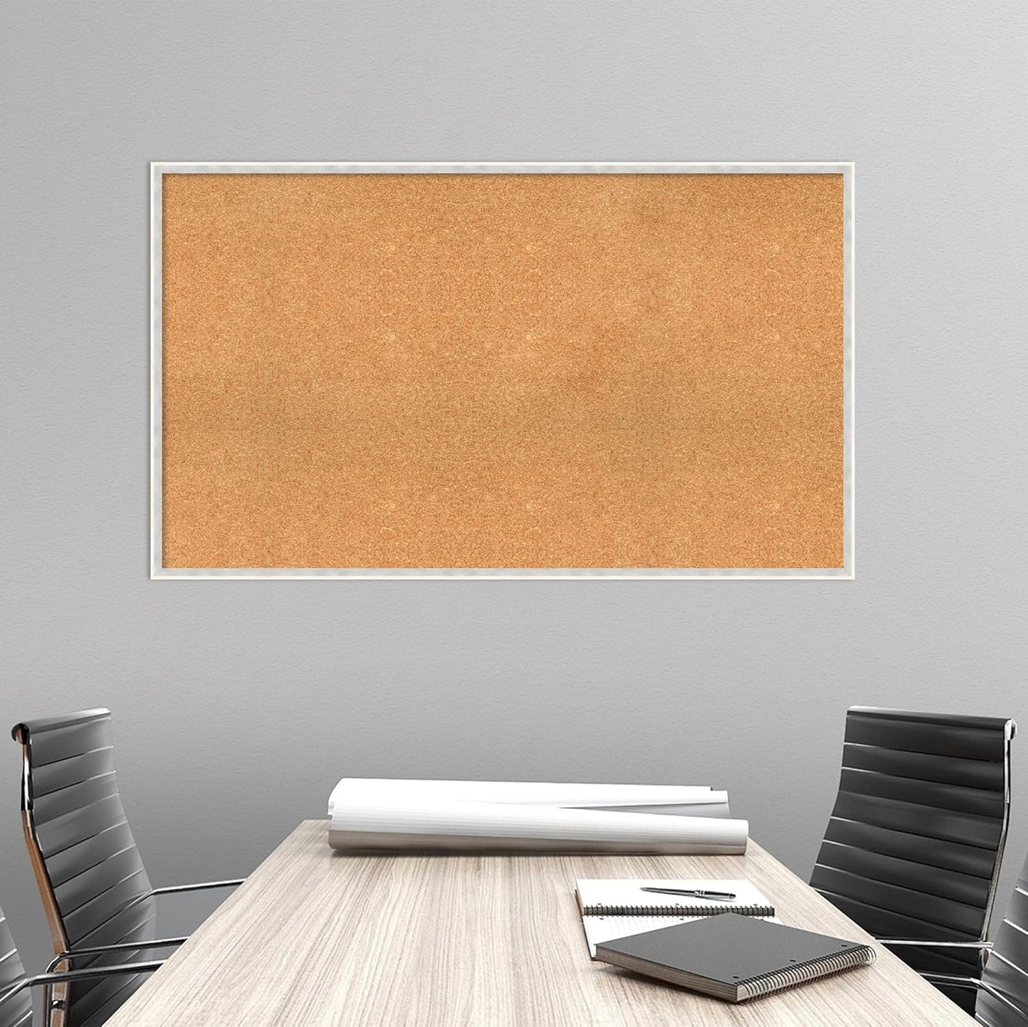 Amanti Art Natural Cork Board for Wall, 29x49 Vision Board with White Frame, Oversize Corkboard Office Decor for Home Organization, Modern Corkboard Pinboard to Display Items for Home Organization in