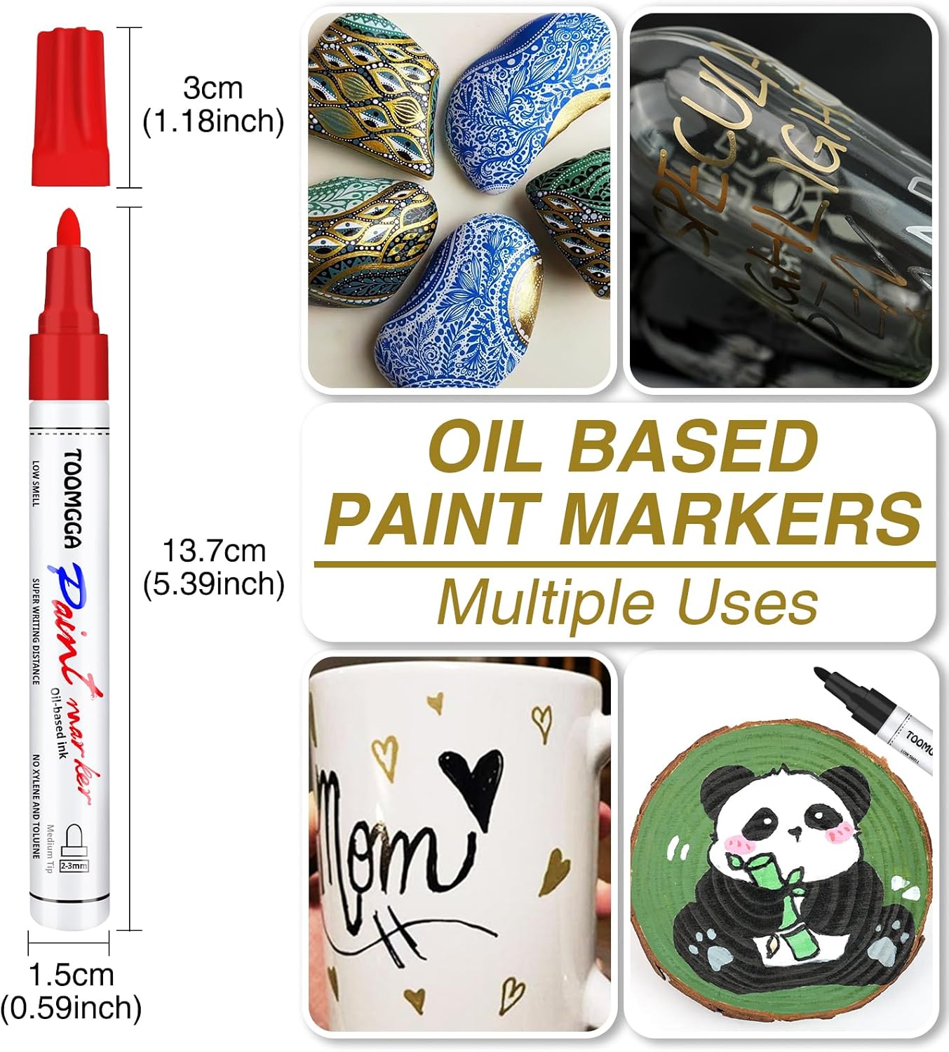Permanent Paint Pens Blue Paint Markers 6 Pack Oil Based Markers, Quick Drying and Waterproof Marker Pen, Car Tire, Metal, Rock Painting, Wood, Plastic, Canvas, Craft Supplies for Adults