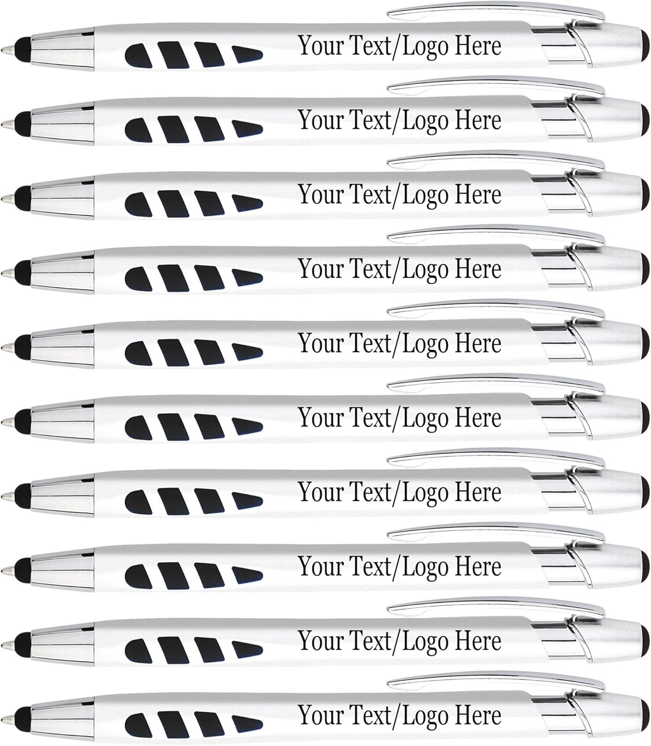 Personalized with Your Custom Logo or Text Pens-300 Pack Bulk-for Businesses, Parties, and Events, 2 in 1 Capacitive Stylus & Ballpoint Pen Compatible with Most Touchscreen Devices, Pearl White