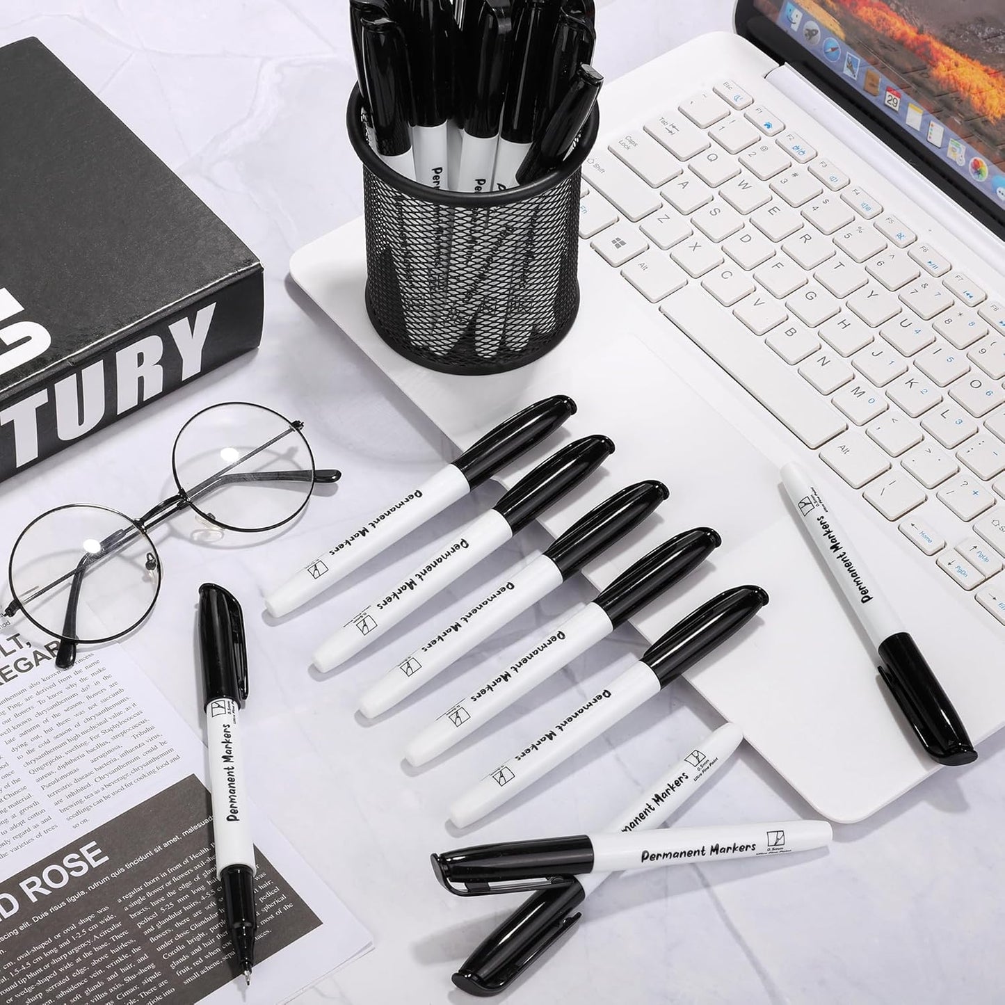 Aodaer 144 Pack Permanent Markers Black 0.5mm Ultra Fine Point Markers, Waterproof, Quick-drying, Smooth Writing Markers for Home Office School Supplies, Works on Wood, Plastic, Metal