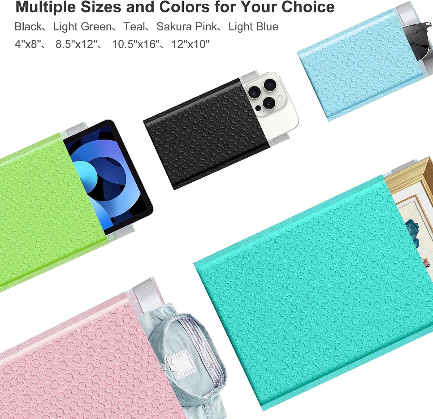 Poly Bubble Mailers 4x8 Padded Envelopes #000 50pcs, Self Seal Shipping Envelopes Padded Packaging for Small Business (Light Blue)