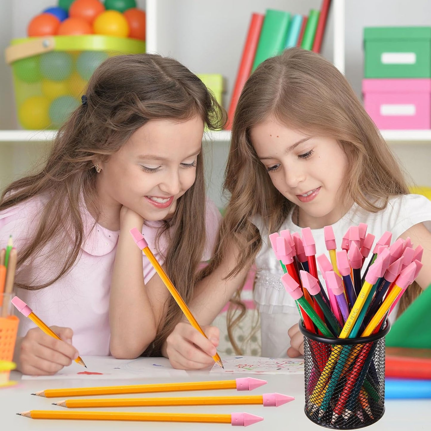 Crtiin 1000 Pcs Pencil Top Erasers Bulk Caps for Pencils Chisel Shape Erasers Toppers Classroom Party Favors Games Prizes Funny Pencil Eraser Cap for Kids Studying Supplies Home Office(Pink)