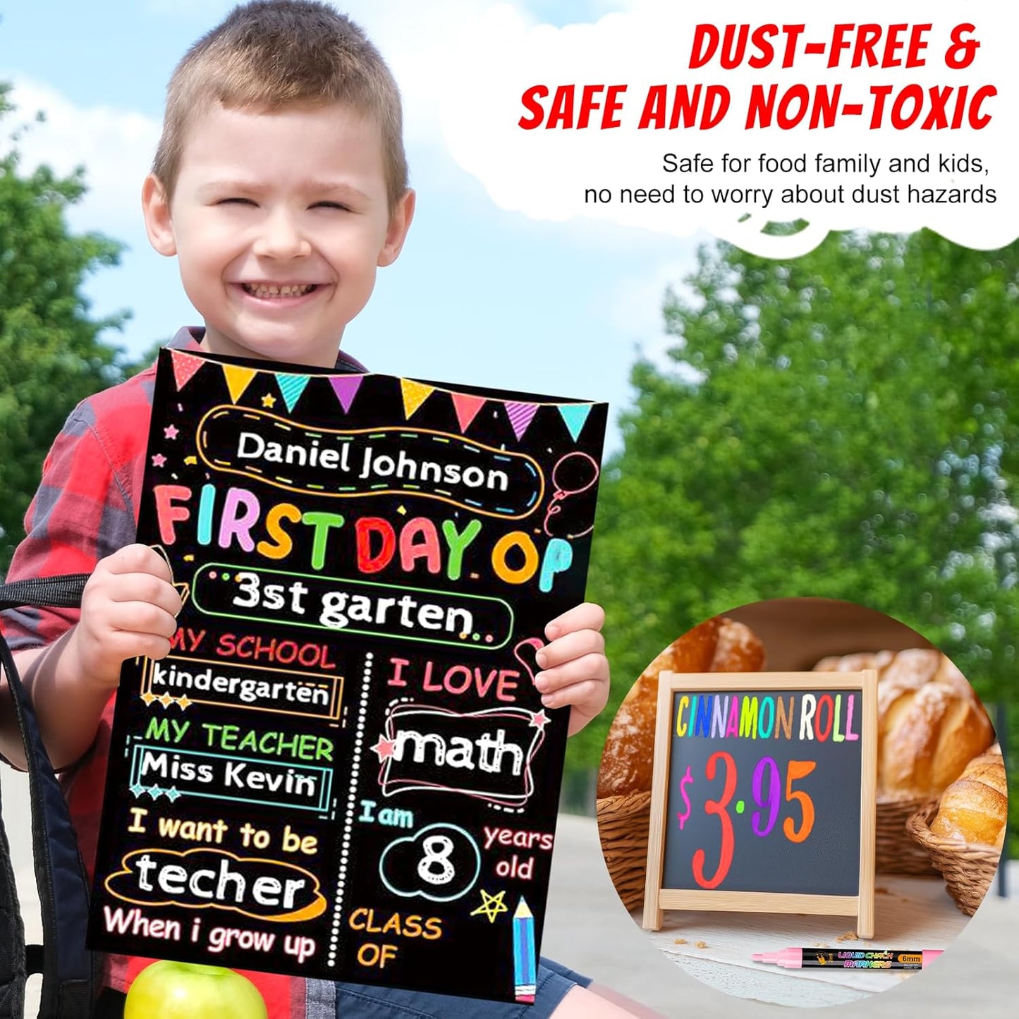 SFAIH 24 Vibrant Chalk Markers for Blackboard [1s Wet Wipe] - No Residue, 4.5-6mm Liquid Chalk Markers for School Sign Board, Calendar, Car Window, Glass, Non-Toxic, Zero Dust, With Highlighter Marker