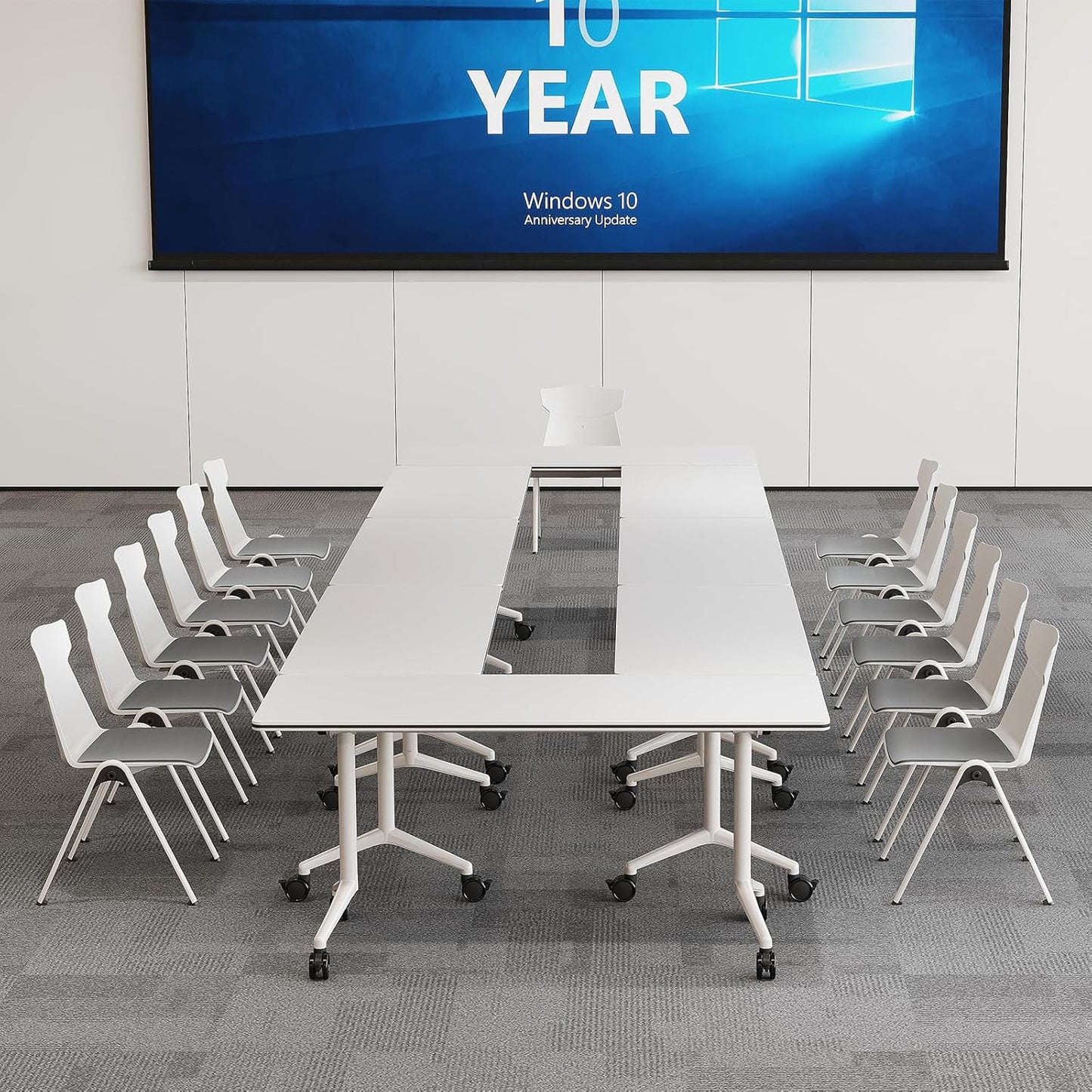 Folding Conference Room Tables 6 Pack, Foldable Modern Mobile Meeting Table Desk Training Table 6FT Large Rolling OfficeTable for Conference Training Classroom (4, 47.2" * 23.6" * 29.5")