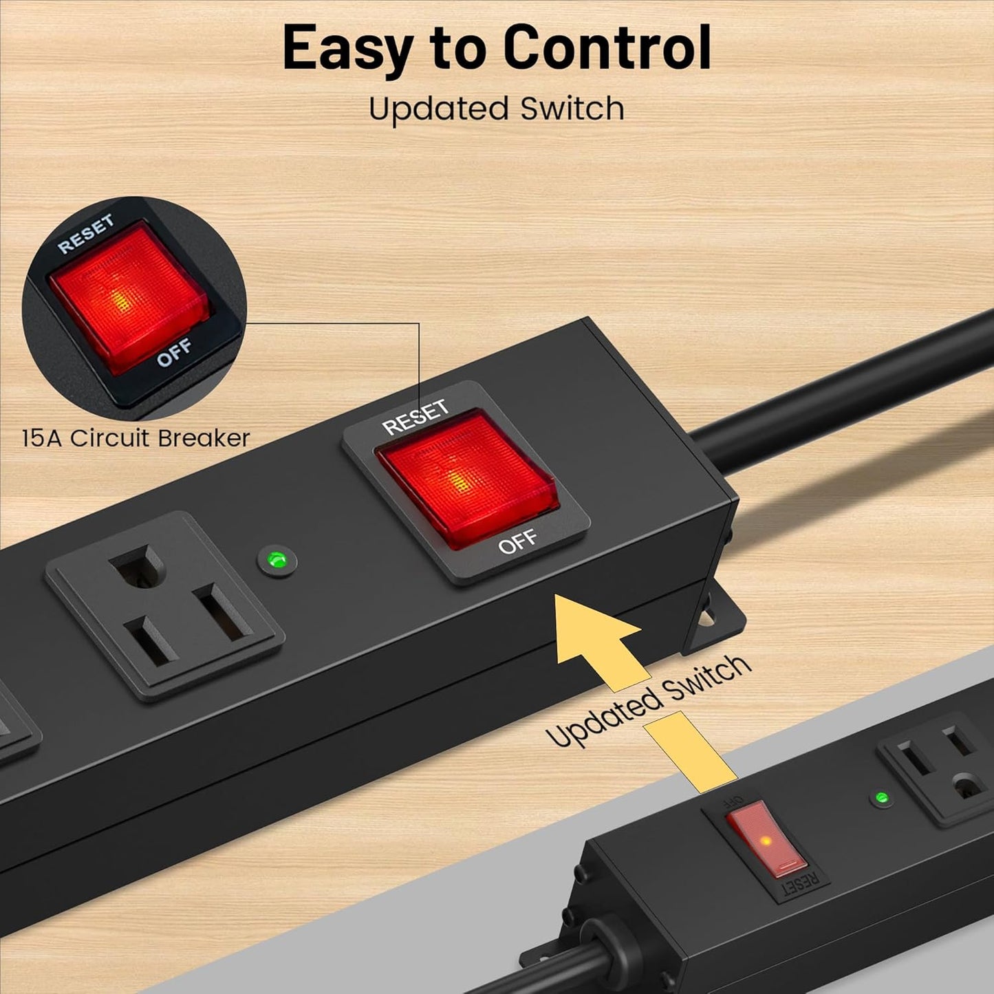 KF 10 Outlet Long Power Strip, Heavy Duty Surge Protector with 2100J, 15A/1875W Wall Mount Power Strip with Upgraded Switch, 6FT Extension Cord, Black