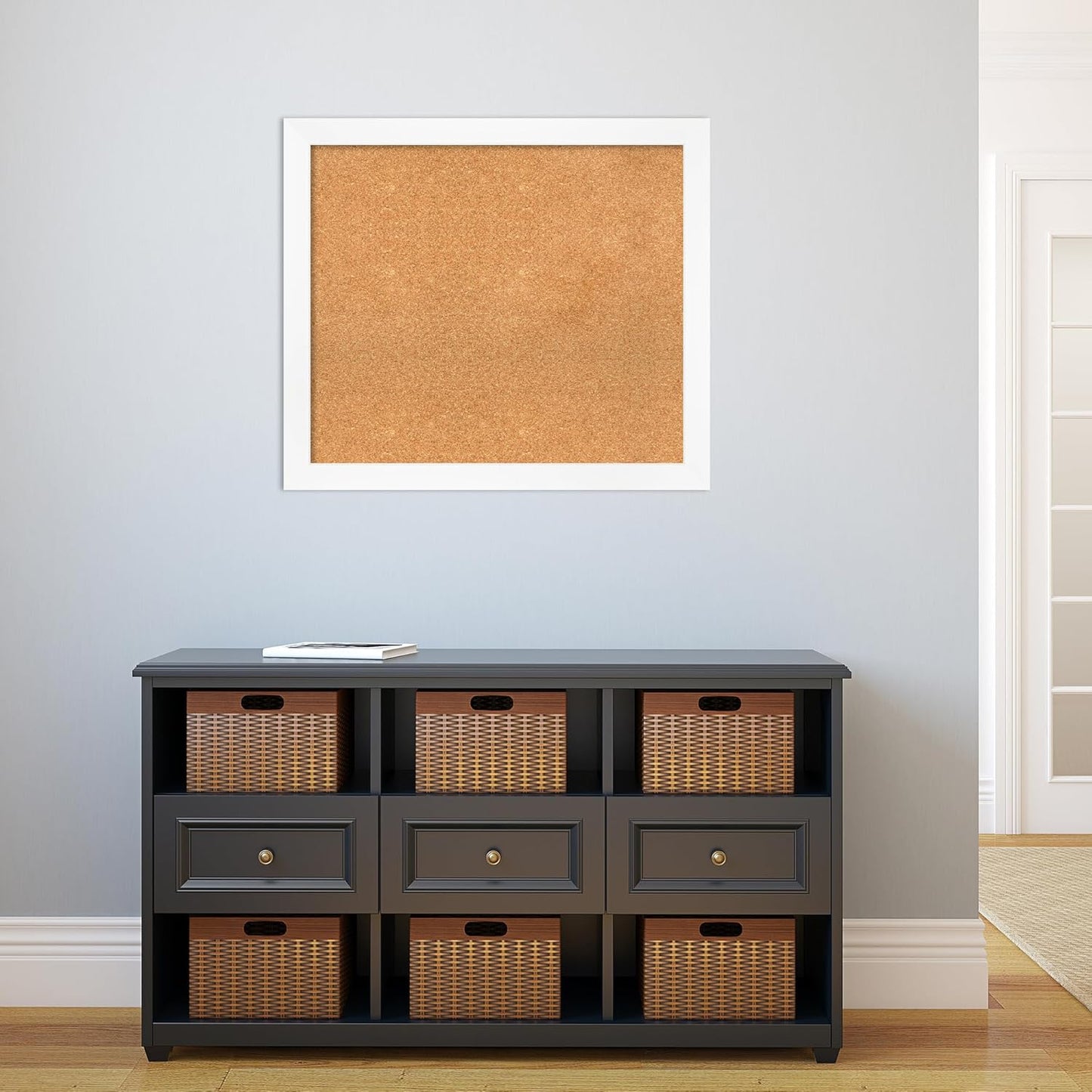 Amanti Art Natural Cork Board for Wall, 27x31 Vision Board with White Frame, Large Corkboard Office Decor for Home Organization, Modern Corkboard Pinboard to Display Items for Home Organization in