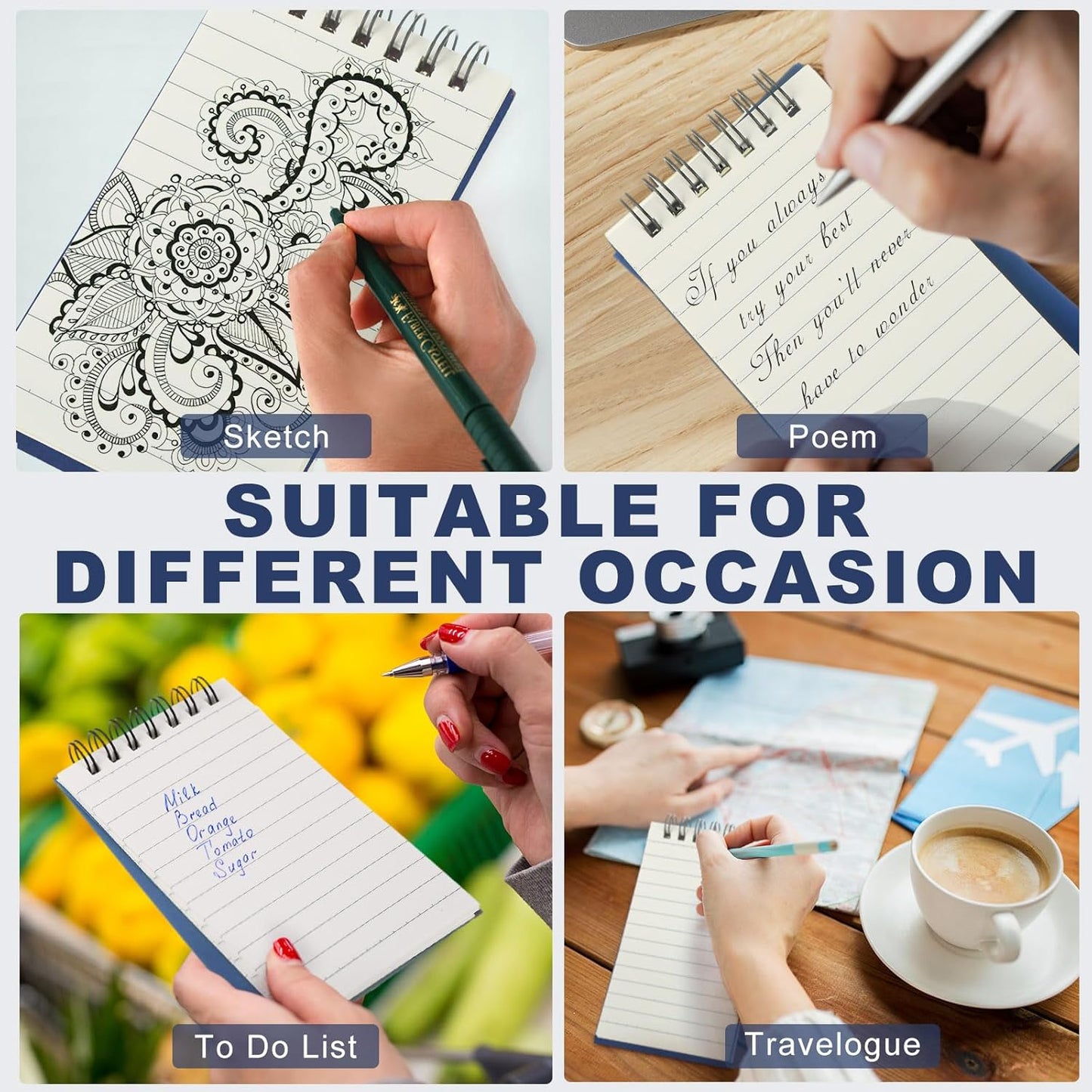 Tenceur 2 Pcs Pocket Notebook Bulk Small 3x5 Inch Spiral Notepads Mini Top Bound Notebook with Lined 120 Pages Ruled Memo Pads for Office College Nurse Essentials Back to School Gift (Blue)