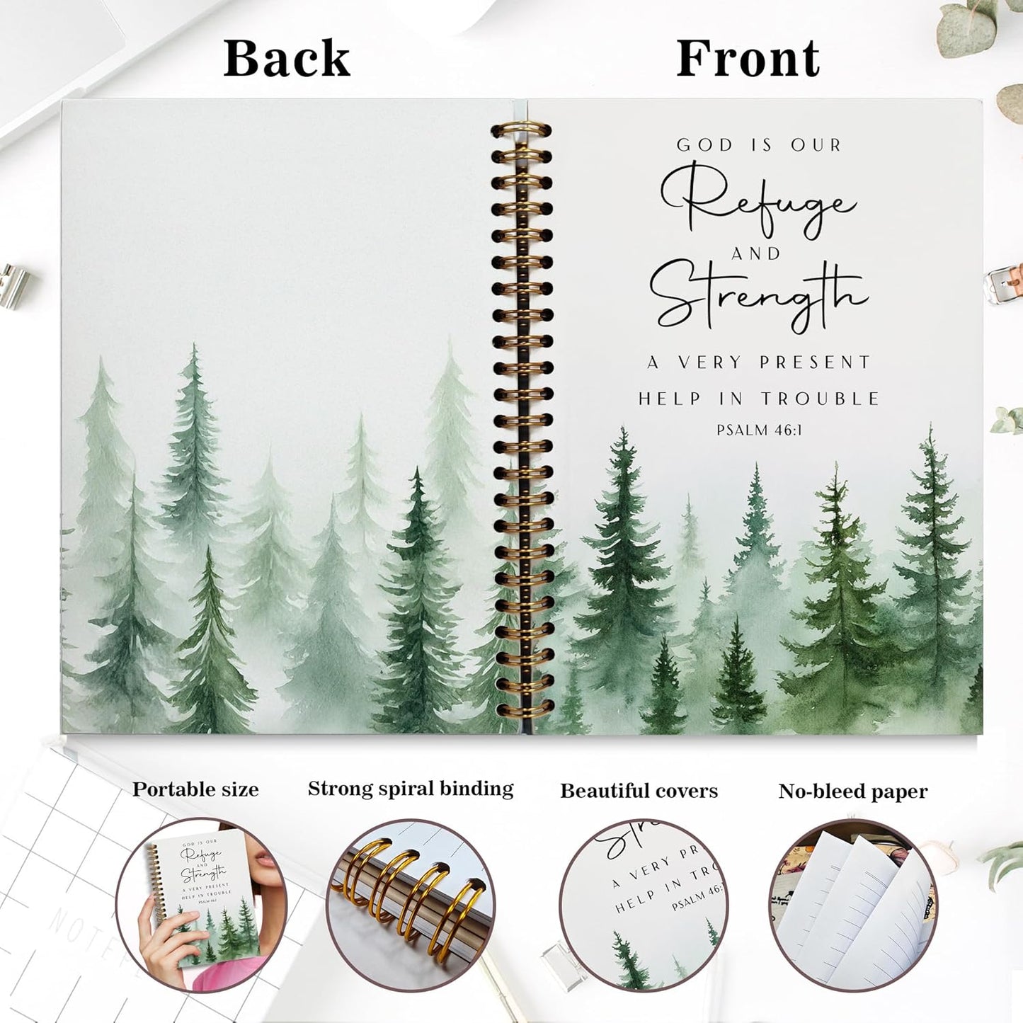 YOU FOUND ME Bible Journal, A5 Spiral Christian Bible Journal with Pink Cherry Notebook, God is Our Refuge and Strength, Bible Verse Gift for Women Birthday Christmas, Sunday School, Office Supplies