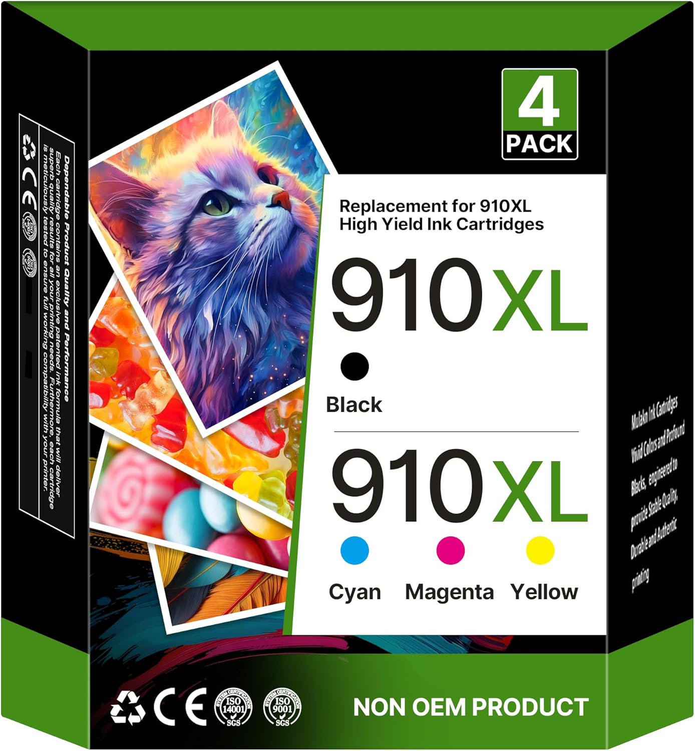910XL Ink Cartridges for HP Printers (4 Pack) Replacement for HP 910XL Ink Cartridges Combo Pack Use for OfficeJet 8010 8020 Series, Pro 8020, 8030 Series Printer | Black Cyan Magenta Yellow