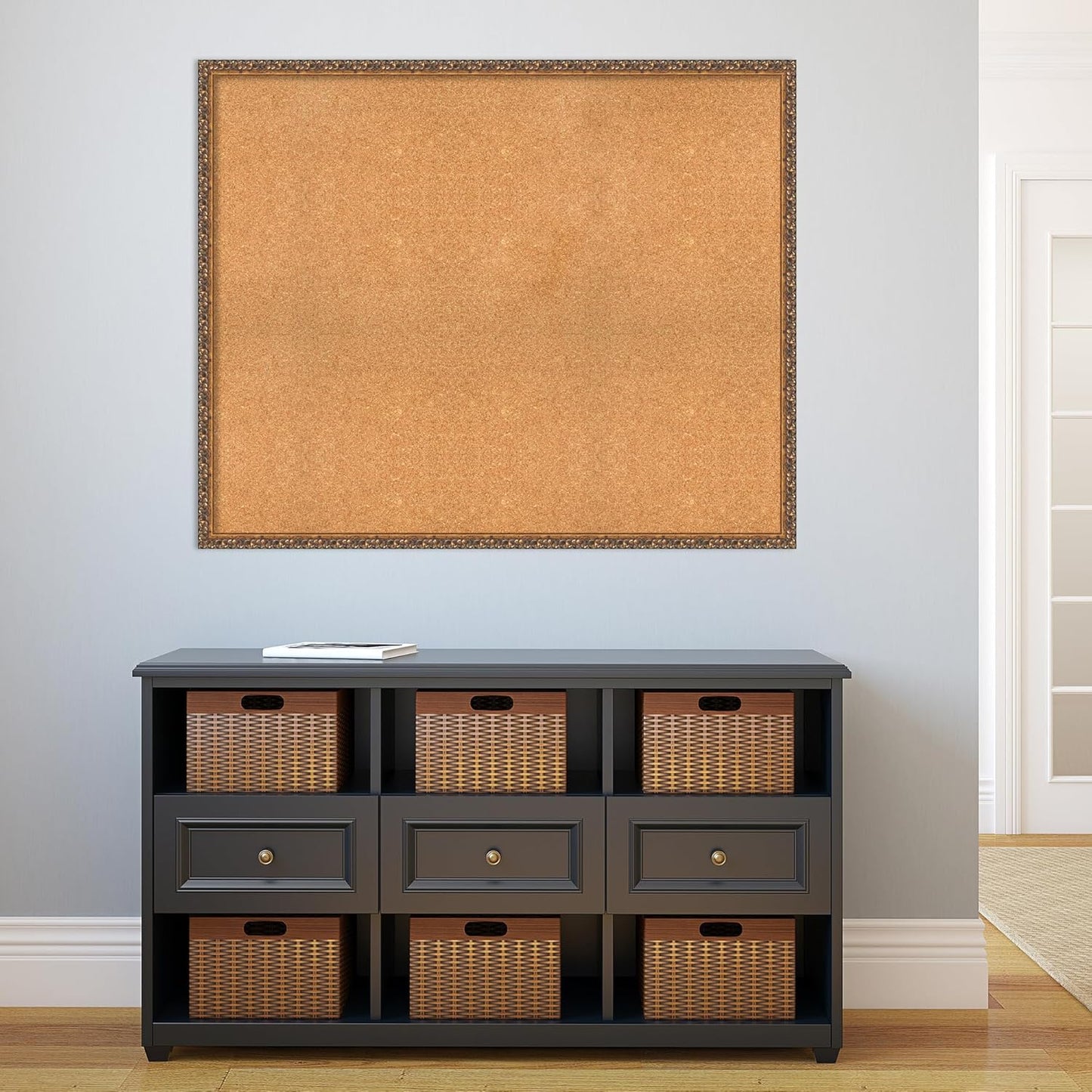 Amanti Art Natural Cork Board for Wall, 36x44 Vision Board with Bronze Frame, Oversize Corkboard Office Decor for Home Organization, Traditional Corkboard Pinboard to Display Items for Home