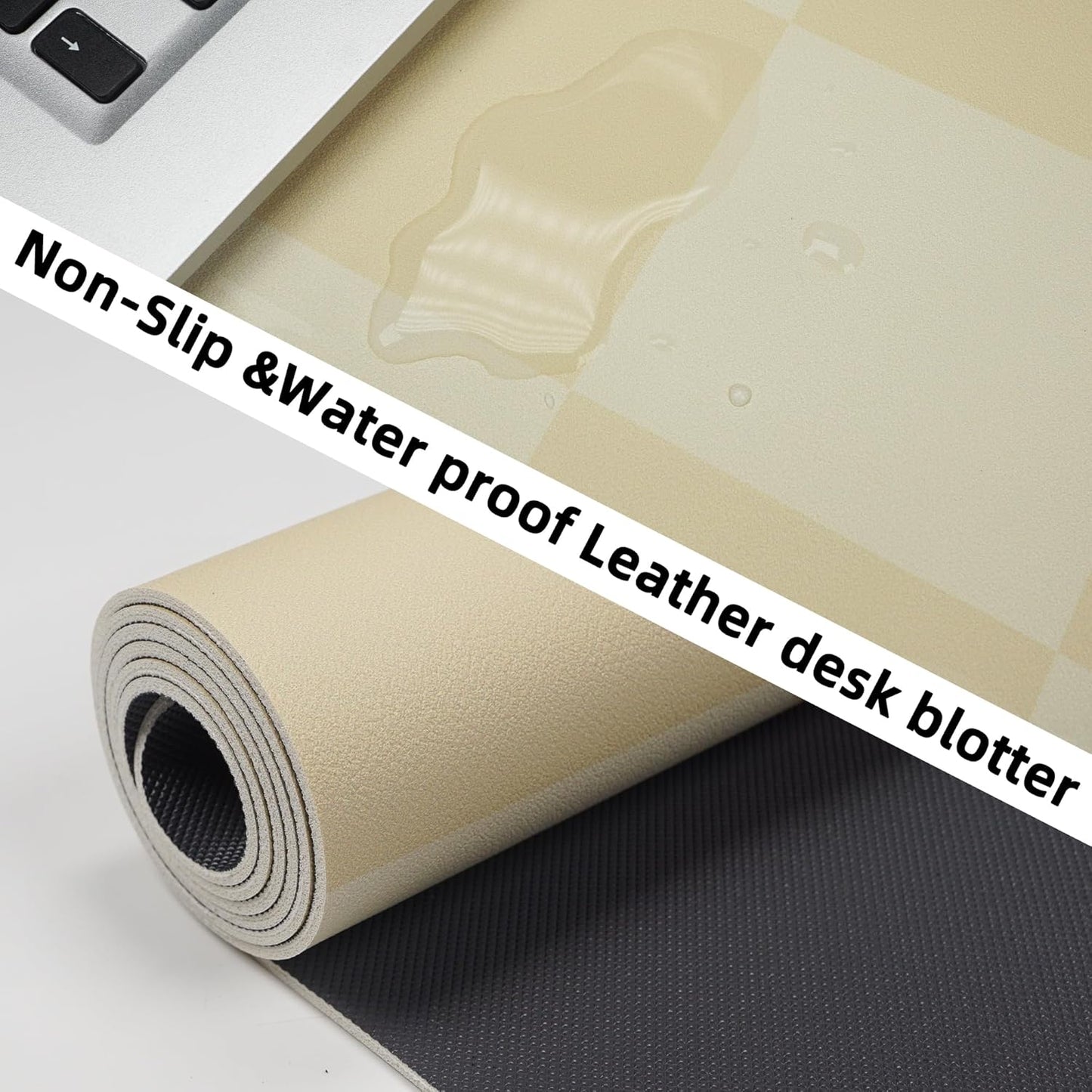 Leather Desk mat,Non-Slip Desk mat,Waterproof PU Leather Desk pad Protector, Large Mouse pad Cute, Easy Clean Laptop Desk Writing Mat for Work/Home/Decor(Beige 31.5" x 12")