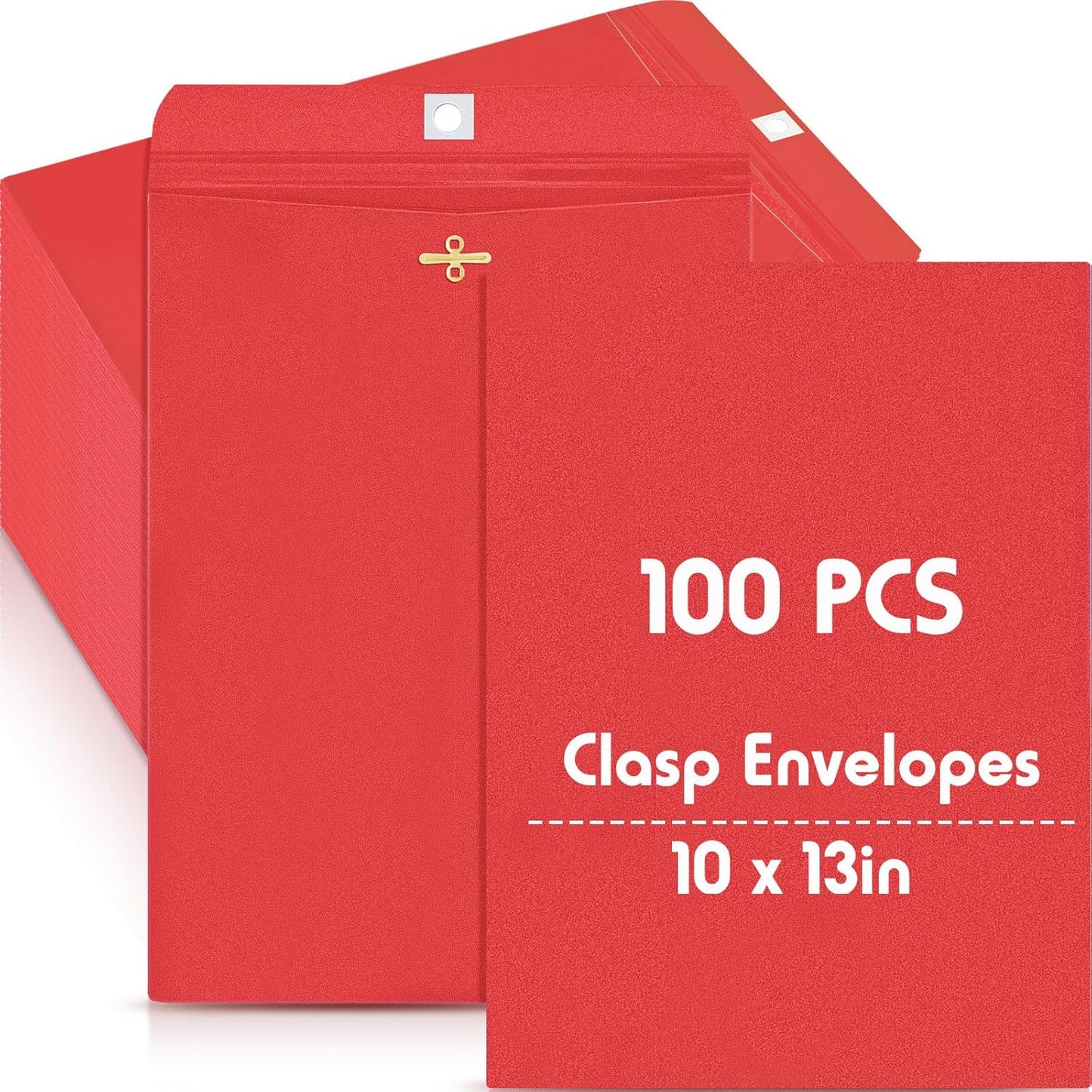 Geyee 100 Pcs Clasp Manilla Envelopes 10 x 13 Inch Gummed Colored Envelopes for Storing or Mailing for Home Office Business Supplies(Red)