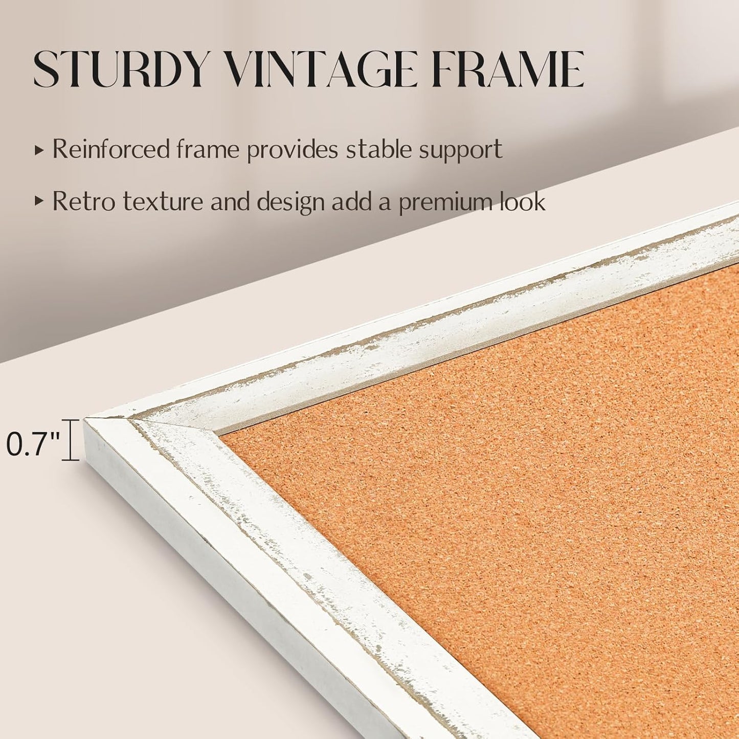 White Cork Board Bulletin Board, 24" x 18" Wooden Framed Corkboard for Office, Decorative Hanging Pin Board Vision Board for Office Home School Decor