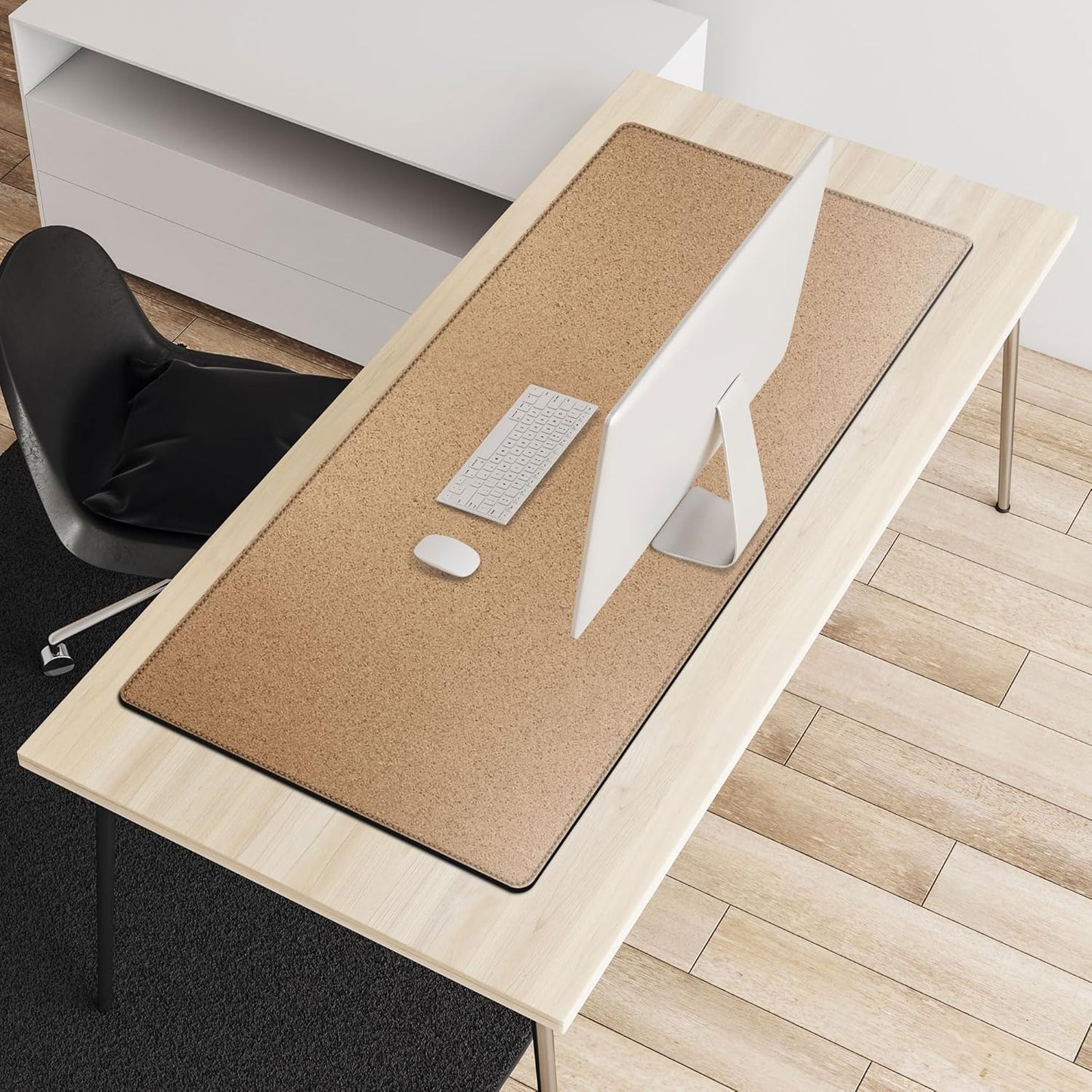 Vyaaa 43.3“ x 19.7” Cork & Leather Desk Mat, Dual Sided PU Leather Desk Pad Protector, Waterproof Non-Slip Extra Large Desk Writing Pad, Laptop Desk Pad, Keyboard Mat for Home or Office (Black)