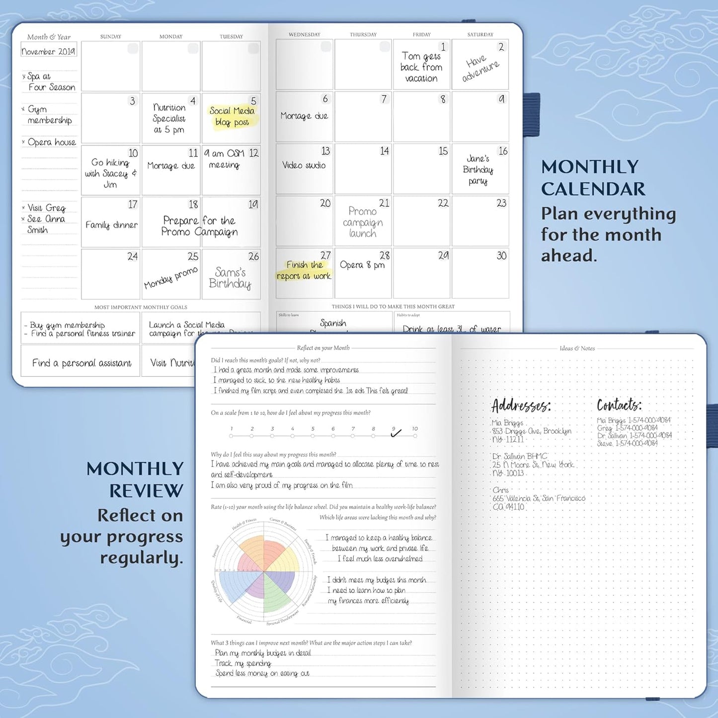 Legend Planner PRO – Deluxe Weekly & Monthly Life Planner to Increase Productivity and Hit Your Goals. Time Management Organizer Notebook – Undated – 7 x 10" Hardcover + Stickers – Mystic Blue