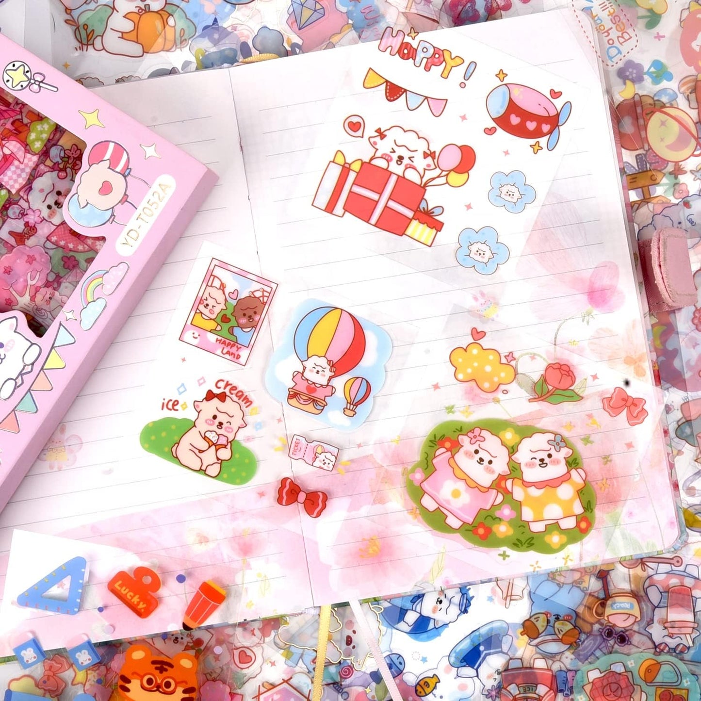 EAMOTOL 100 Sheets PET Decorative Stickers, Cute Waterproof Sticker Set for Scrapbook Diary Bullet Journaling Planner DIY Craft Album Calendar Notebook Laptop Phone Case- Animal Series