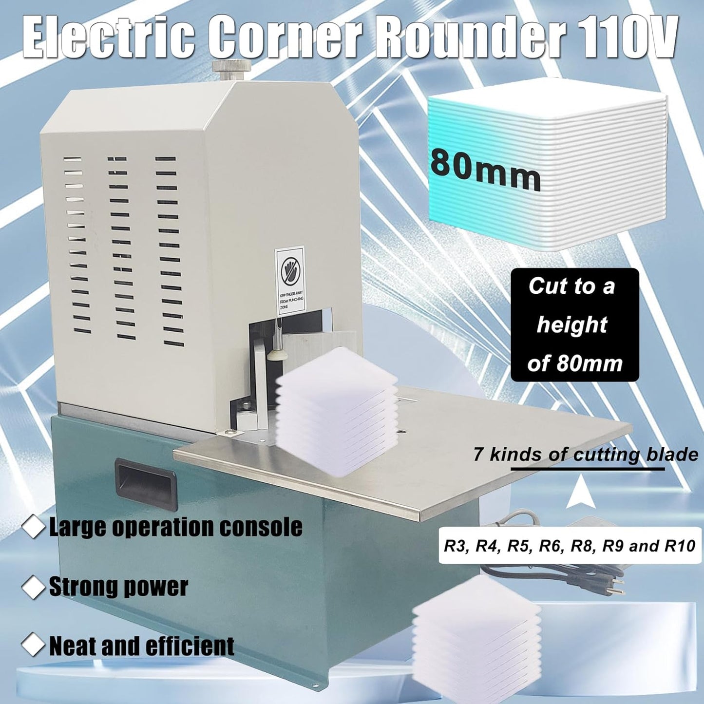 Electric Corner Rounder Desktop Paper Corner Rounding Cutter with Paper Drawer Foot Pedal Switch Semi-Automatic Book Fillet Cutter Machine Cutting Angle R3-R10 7PCS Cutting Dies 110V