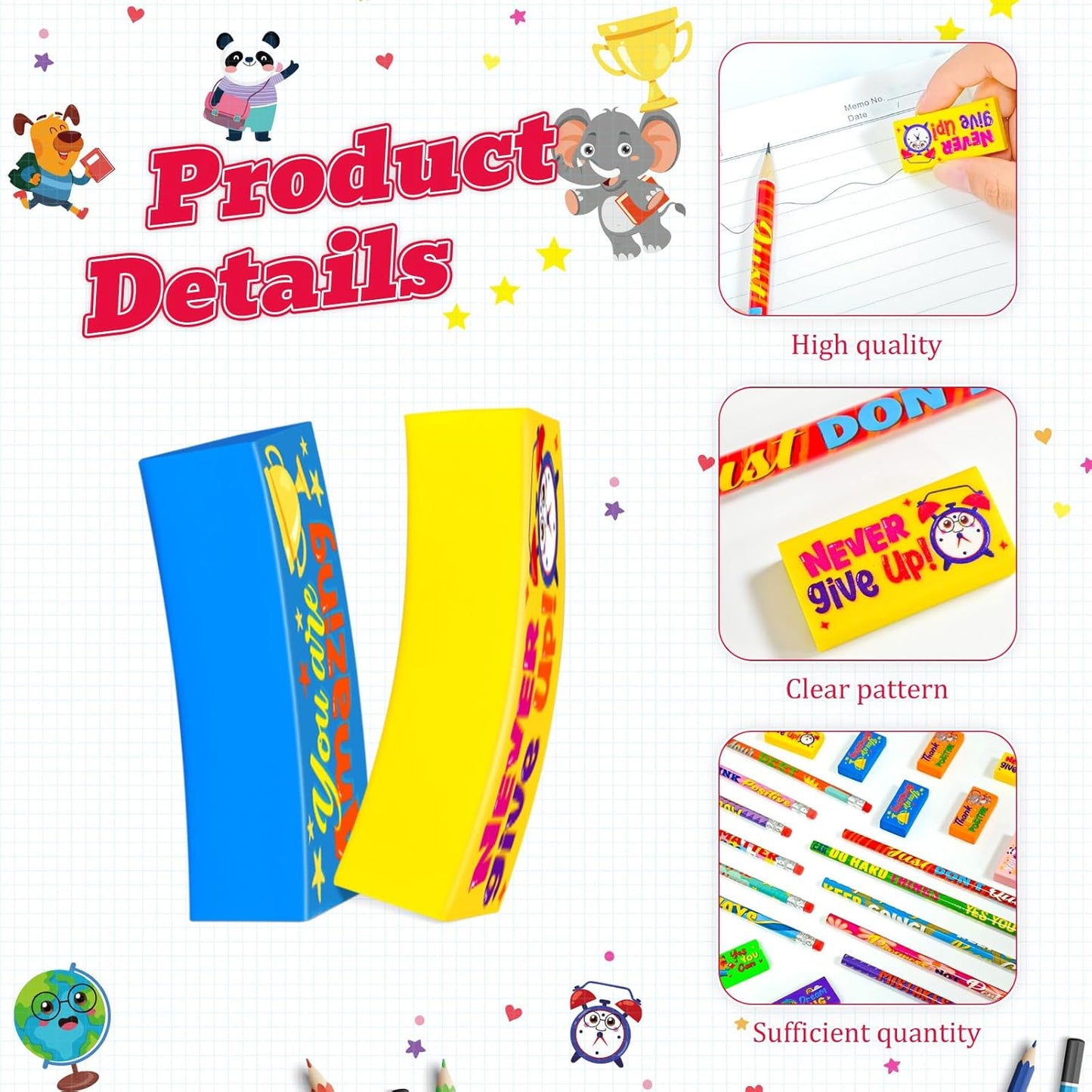 Cinrobiye 100 Pcs Inspirational Pencils with Erasers for Kids，Motivational Pencil Erasers Bulk Back to School Gifts Supplies Party Favor Goody Bag Fillers for Students Classroom Teacher Prizes Reward