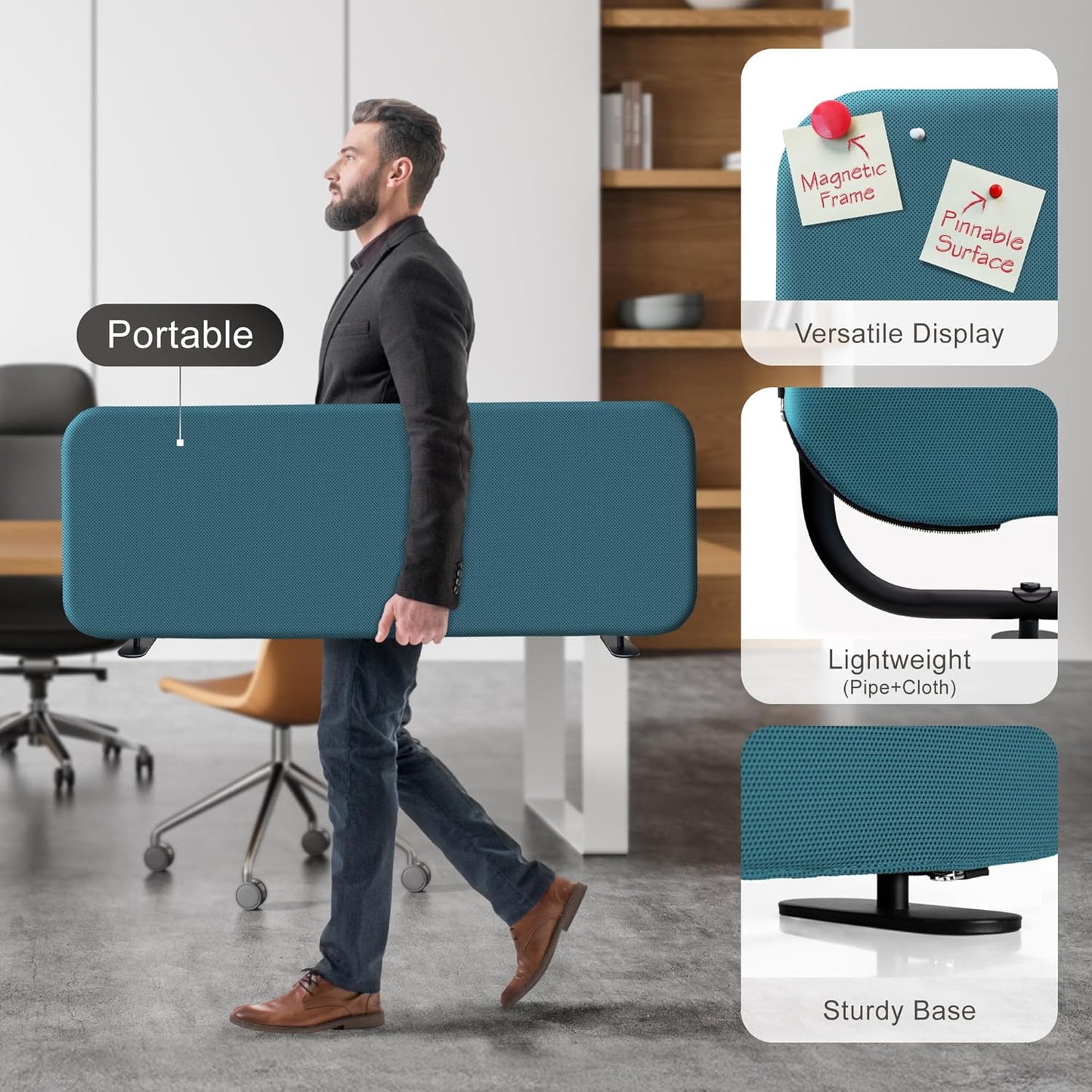 DECOLAB Desk Dividers, Desk Privacy Panel Shield Board for Student, Office, Classroom, Home, Free Standing Scratch Resistance, 48"x18", Sapphire