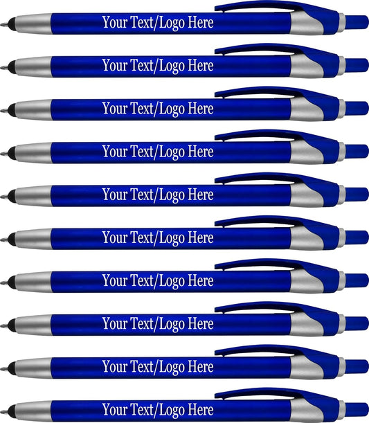 Personalized with Your Custom Logo or Text Pens-Pack of 300- for Marketing, Parties, and Events, 2 in 1 Capacitive Stylus & Ballpoint Pen Compatible with Touchscreen Devices, Black Ink, Blue Pens