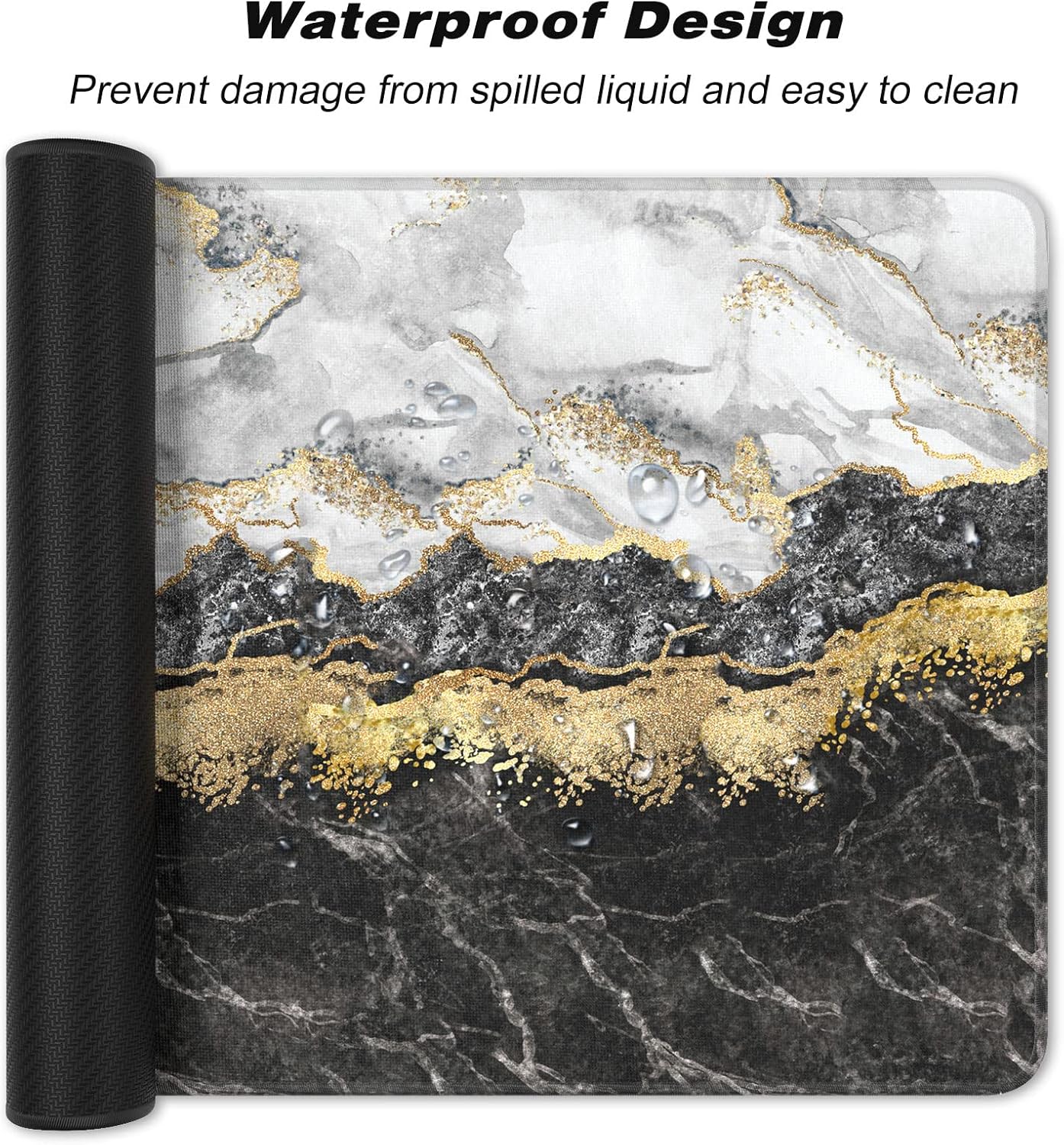 Extended Large Mouse Pad, XXL Gaming Mousepad 31.5 x 15.7 Inch, Big Computer Keyboard Desk Pad, Waterproof Mouse Mat with Stitched Edges and Non-Slip Base for Office Gaming, Black Marble