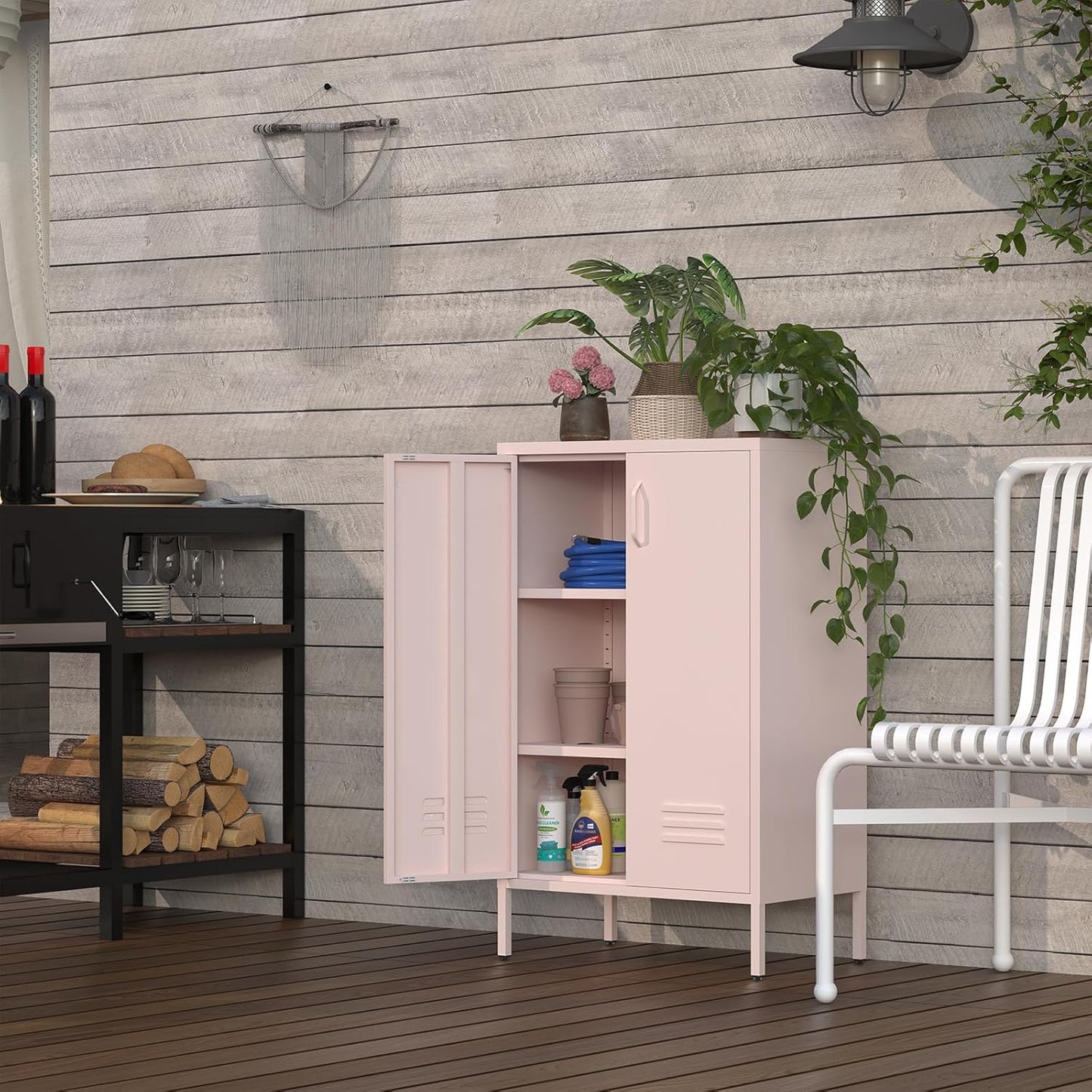 Storage Cabinet,2 Doors Locker Cabinet with Legs,Entryway Cabinet with Adjustable Shelves,Metal Locker Storage Cabinets for Office,Classroom,Bedroom,Pink