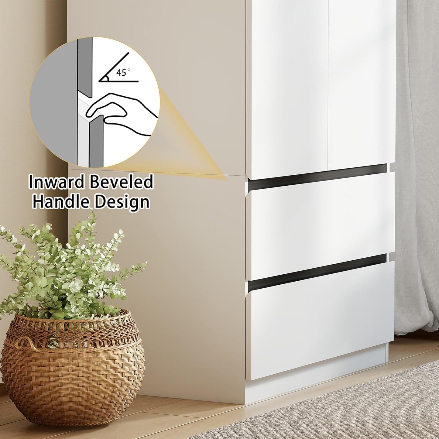 White Wardrobe Closet with Doors: 75" Large Capacity Bedroom Armoire, Wooden Cabinet with 2 Drawers, Hanging Storage Shelves with Hanging Rod (Contemporary, 1)