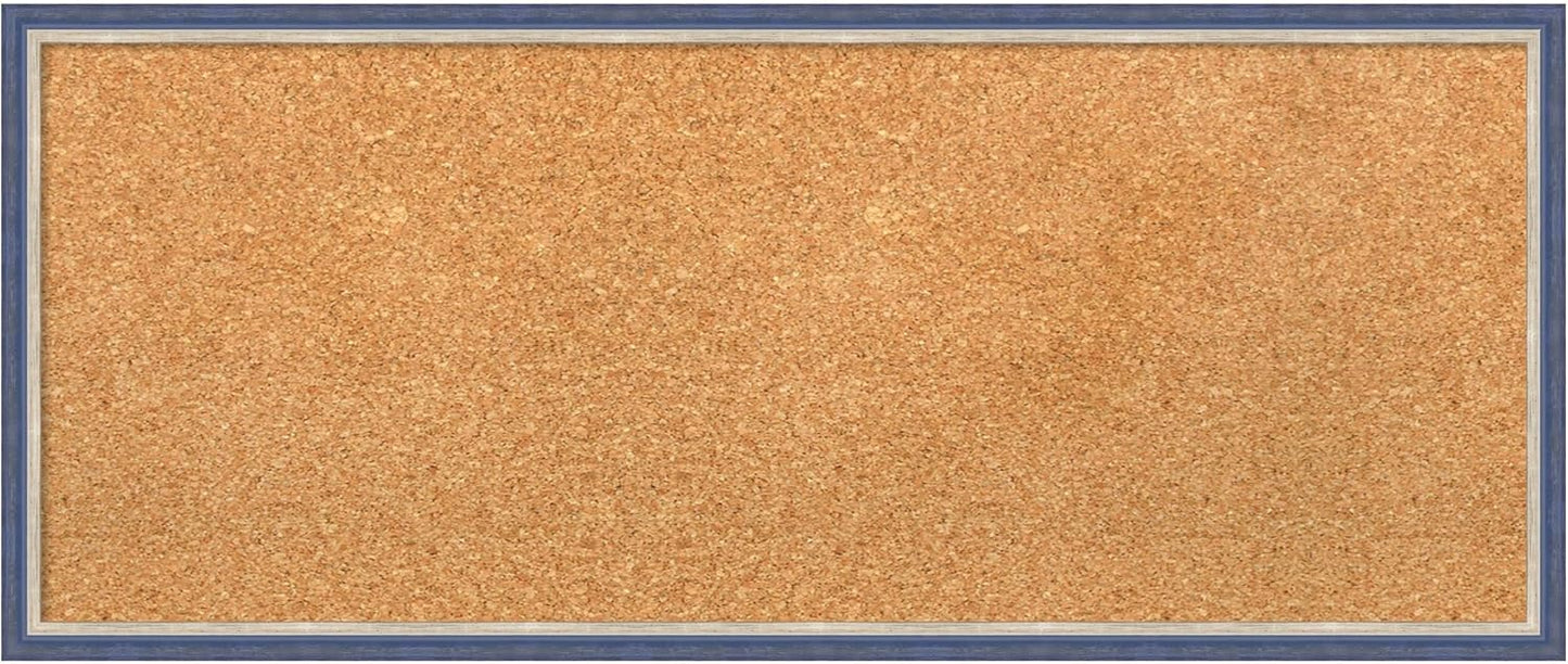 Amanti Art Natural Cork Board for Wall, 13x31 Vision Board with Blue Wood Frame, Medium Corkboard Office Decor for Home Organization, Modern Contemporary Corkboard Pinboard to display items for home