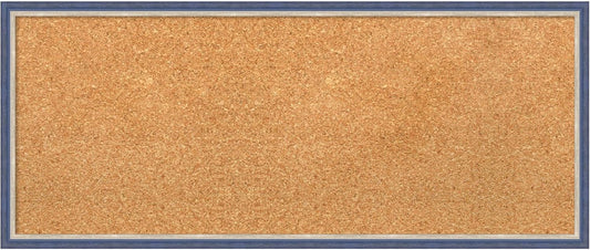 Amanti Art Natural Cork Board for Wall, 13x31 Vision Board with Blue Wood Frame, Medium Corkboard Office Decor for Home Organization, Modern Contemporary Corkboard Pinboard to display items for home