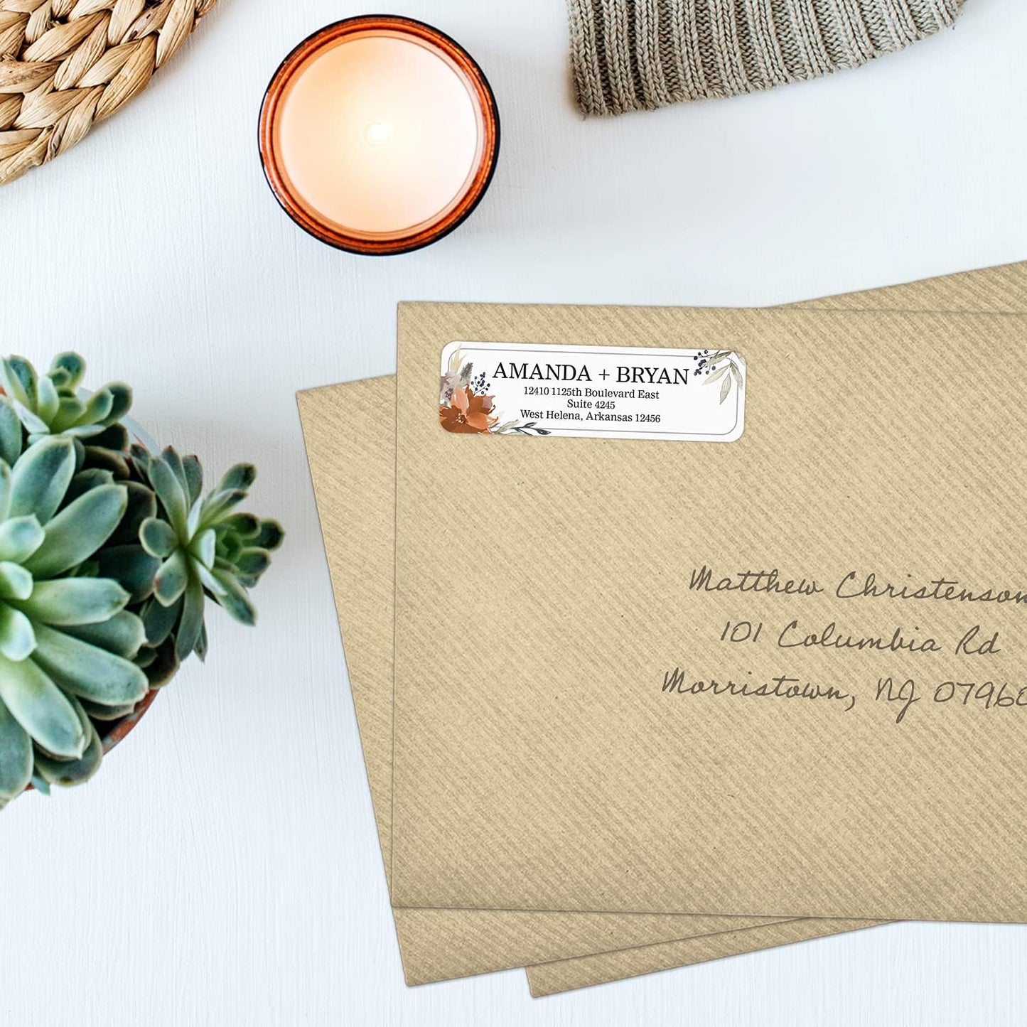 Indie Floral Rolled Address Labels/Roll of 500 Personalized Return Address Labels/Designer Return Address Stickers in Elegant Plastic Dispenser