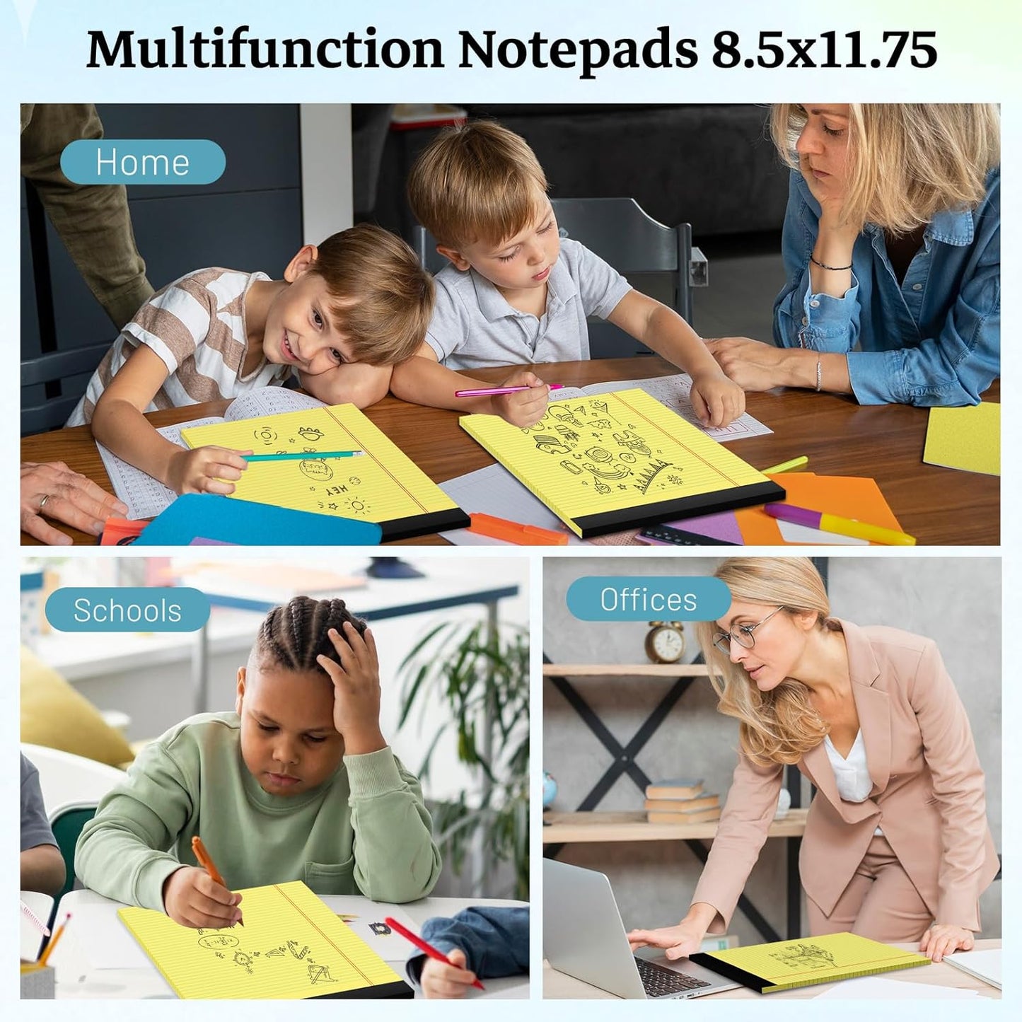 Legal Pad 8.5 x 11 Notepad, 6 Pack Lined Paper College Ruled 8.5 x 11 Legal Pads, Double-Side Printed Yellow Paper Note Pads 8.5 x 11 Writing Paper Pads 30 Sheets Per Note Pad for School, Home, Office