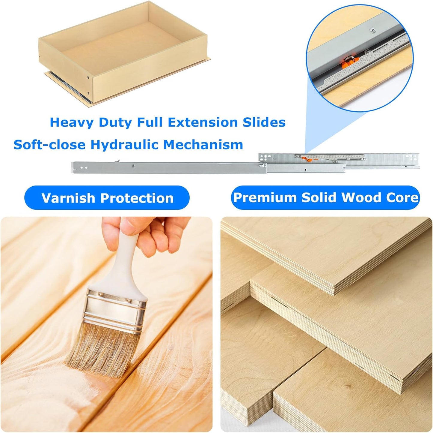 WelFurGeer Soft Close Pull Out Cabinet Organizer, 17" W x 22" D Heavy-Duty Plywood Pull-Out Cabinet Drawer, Cabinets Roll Out Drawers, Durable Pullout Drawers for Home & Kitchen Organization