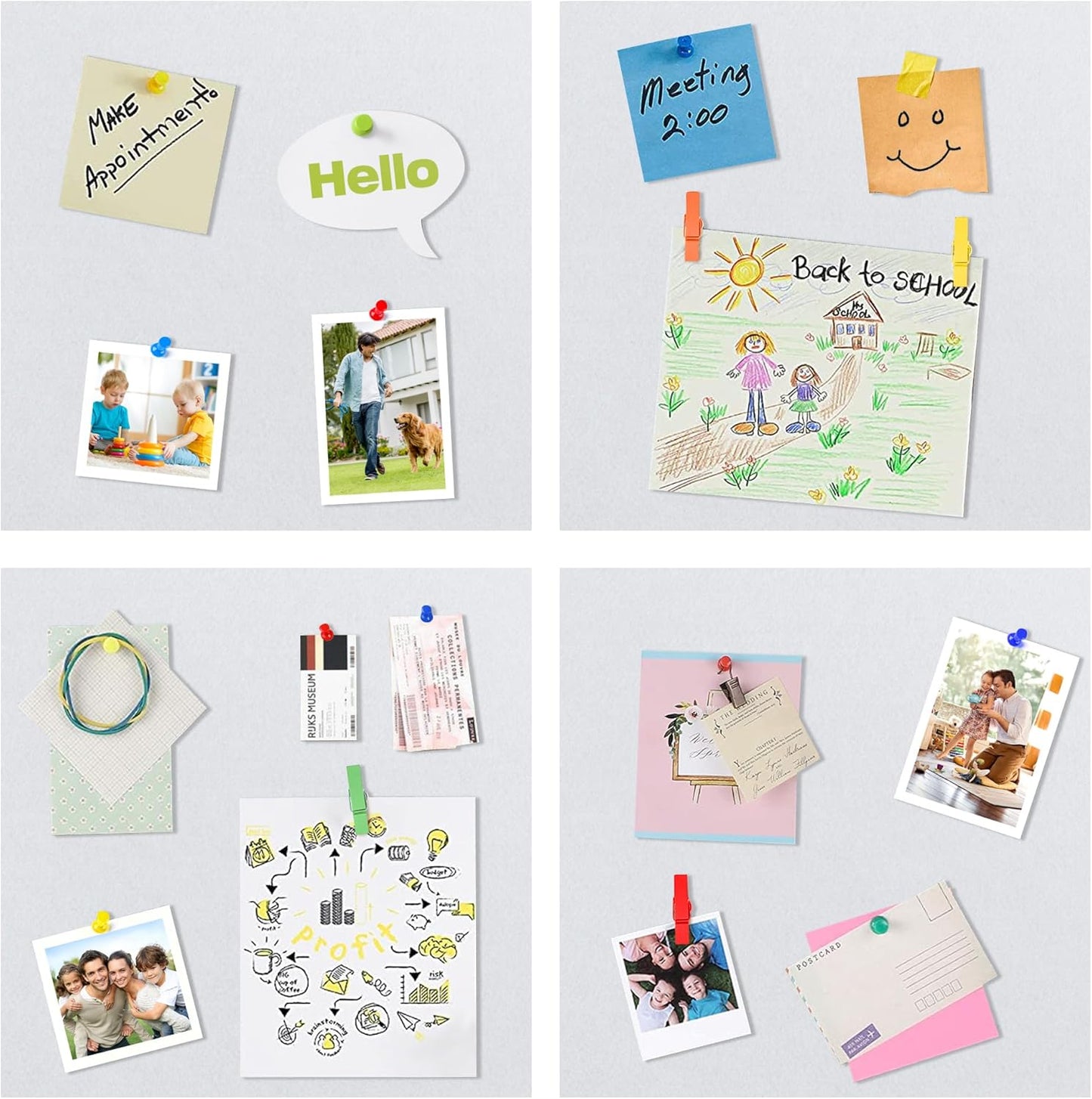 AKTOP White Cork Bulletin Board 12x12, 1/2" Thick Felt Cork Board Tiles 12 Pack, Small Square Pin Board for Wall, Self Adhesive Corkboards with 120 Push Pin Wood Clips for School, Home & Office