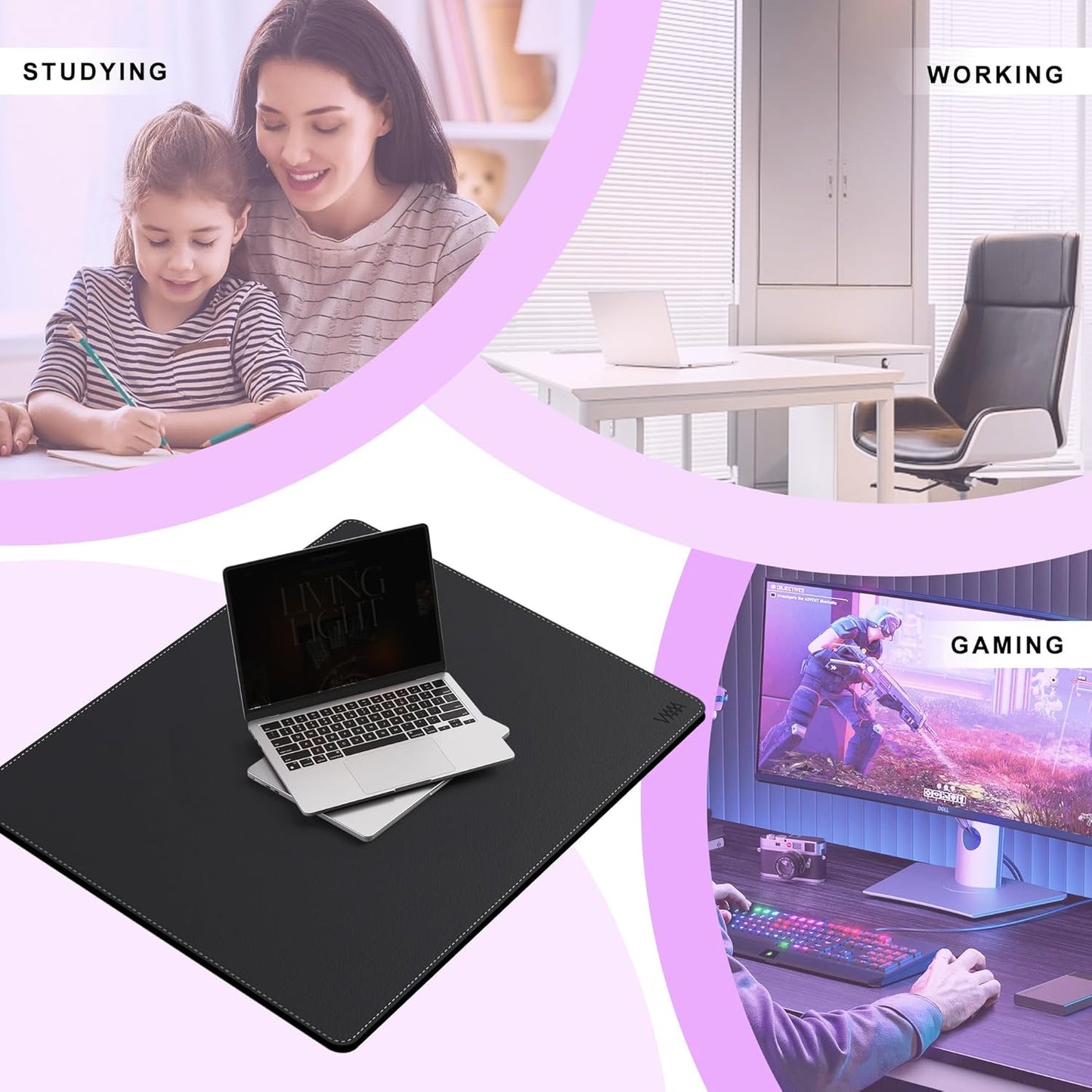 Vyaaa PU Leather Desk Mat, 31.4"×23.6" Office Desk pad, Large Mouse Pad, Desktop Protector for Desk, Multifunctional Keyboard Mouse Pad for Home or Office (Black)