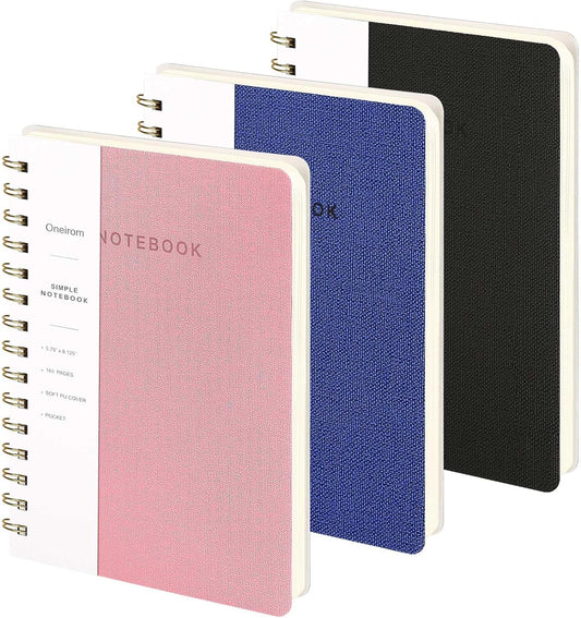 Lined Spiral Notebook College Ruled A5 Journal Book for Note Taking, 160 Pages Writing Journal for Office and Home School Supplies 5.75x8.125 inch (3pack-Pink/NavyBlue/Black)