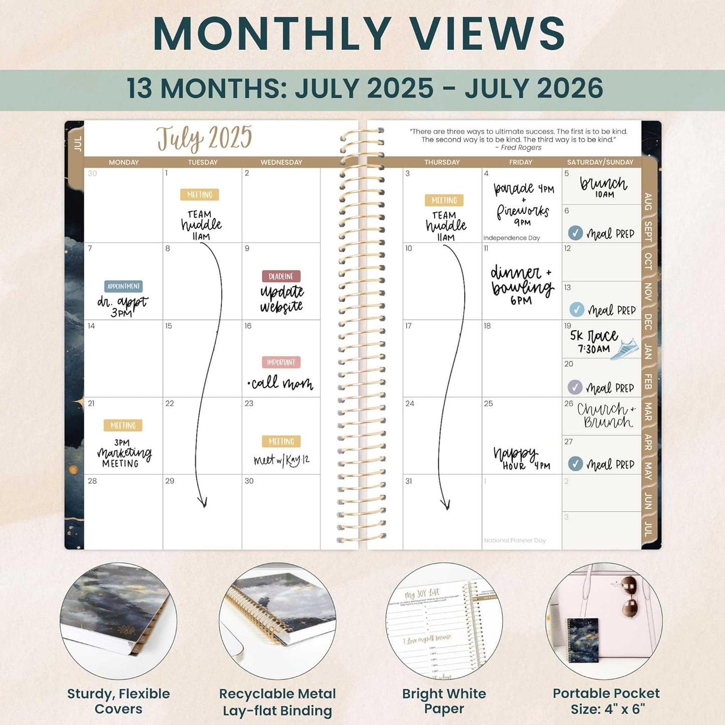 bloom daily planners 2025-2026 Academic Year Pocket Planner (July 2025 - July 2026) - 4” x 6” MINI Weekly Monthly Agenda Organizer & Calendar Book - Midnight Sky