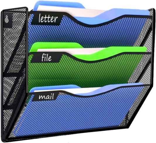 Kuntine.B Wall File Organizer Office Hanging Magazine Holder Wall File Organizer for Office Home (Black, 3 Tier)