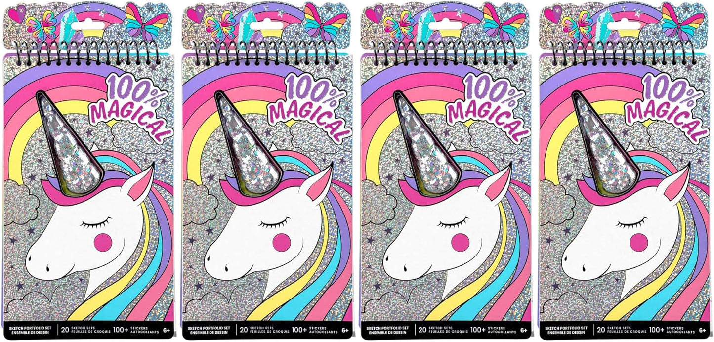 Fashion Angels Unicorn Sketch Portfolio Set Bundle, Bulk Pack of 4 Unicorn Design Sketch Books, Ideal Gift & Party Favor for Girls, Kids, Tweens