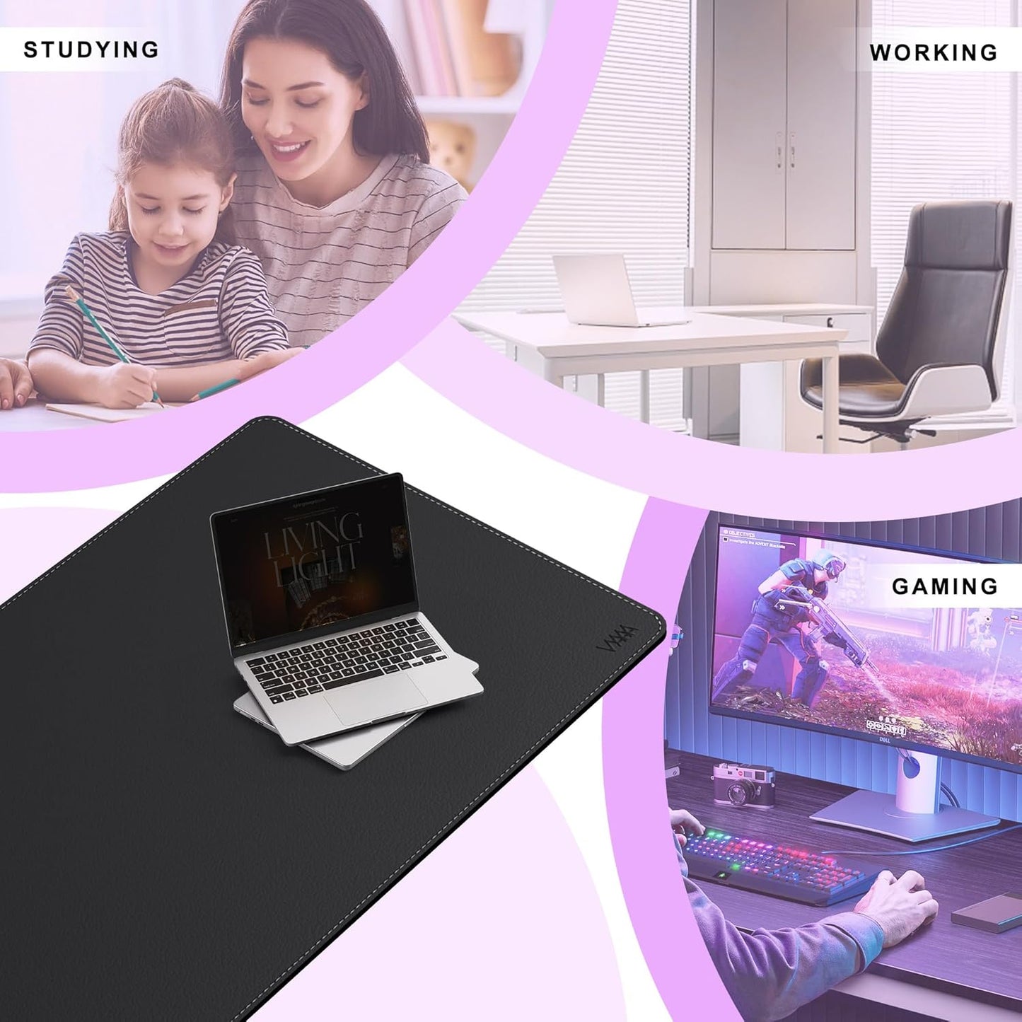 VYAAA Leather Desk Mat, 66.9"×27.5" Large Mouse Pad, Desktop Protector for Desk, Multifunctional Keyboard Mouse Pad for Home or Office (Black)