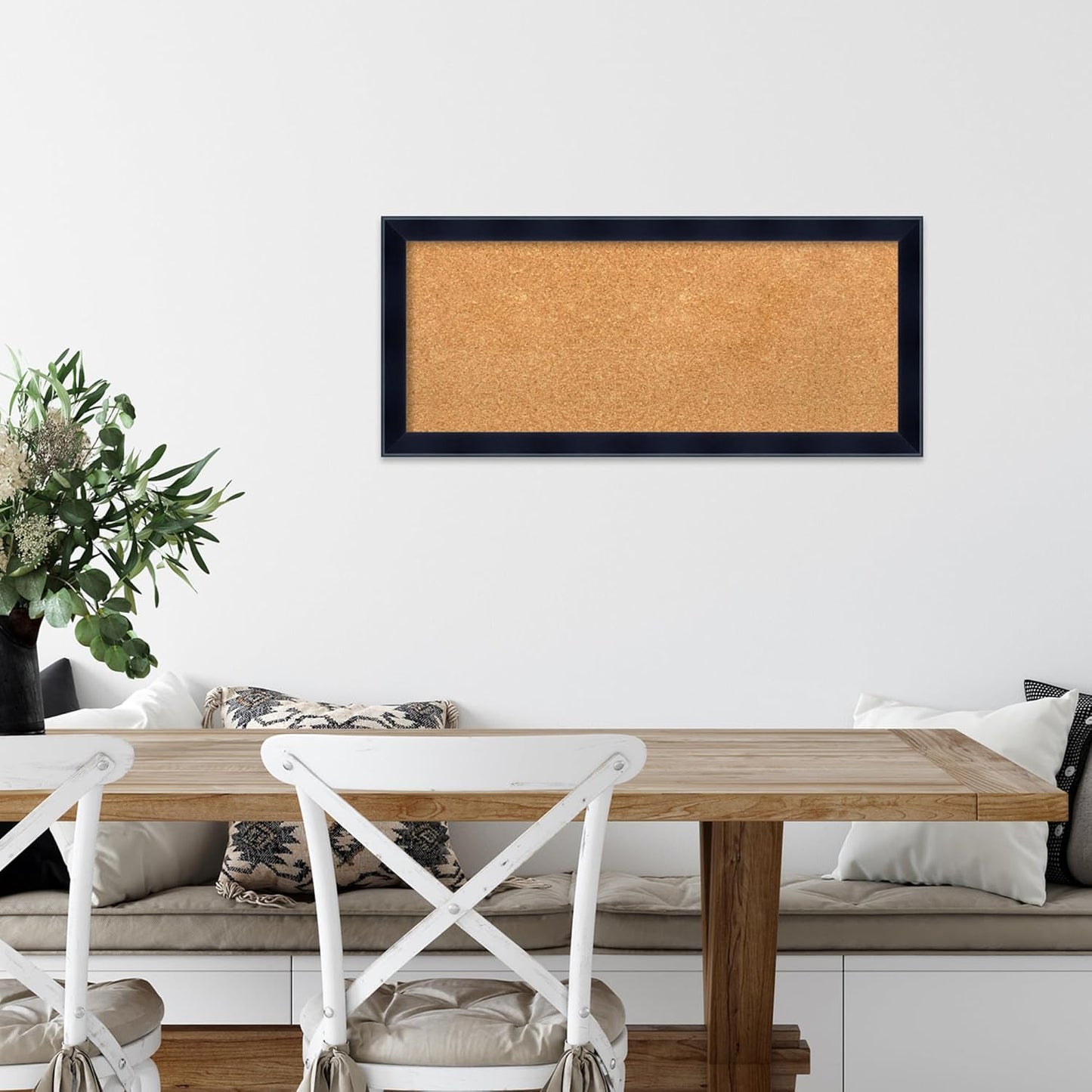 Amanti Art Natural Cork Board for Wall, 14x32 Vision Board with Black Wood Frame, Medium Corkboard Office Decor for Home Organization, Modern Contemporary Corkboard Pinboard to display items for home