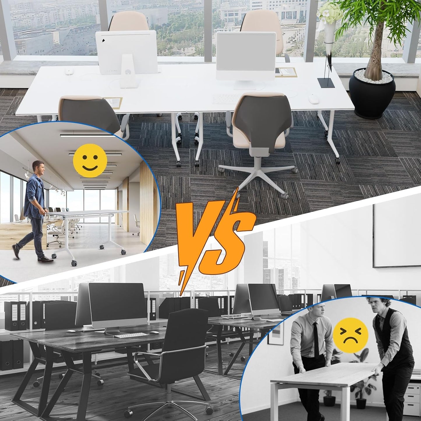 Conference Table, Folding Conference Desk Modern White, Seminar Table with Wheels, 2-10 People for Office, Meeting Break Room(4, 1915, 61IN)