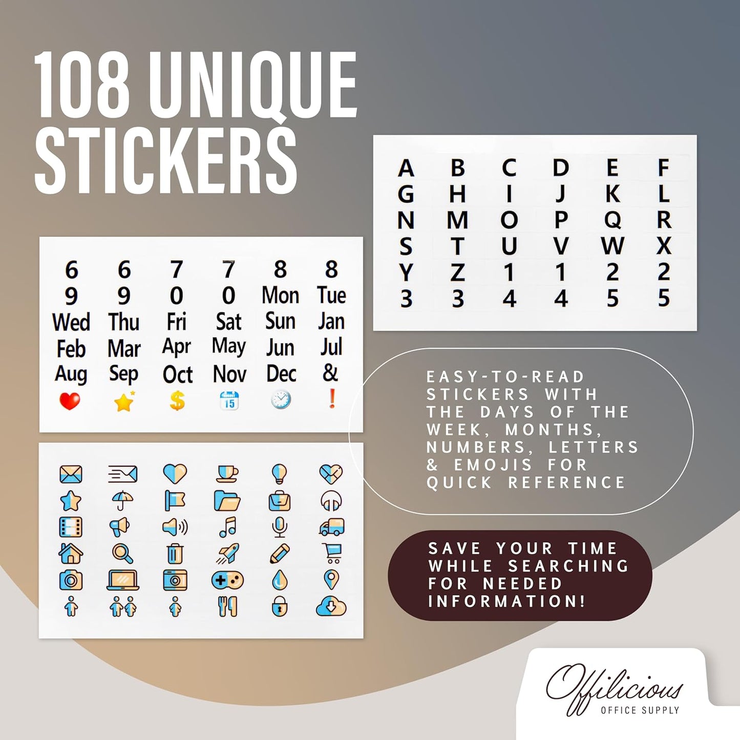 25 Manila Index Card Box Dividers with Tabs & 108 Stickers, Alphabetical File Dividers for 5x8 Index Card Box