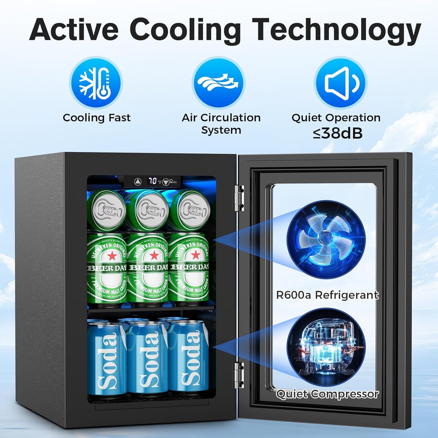 24 Cans Beverage Refrigerator Cooler, Mini Fridge Countertop Drink Cooler for Soda, Canned Beer, Adjustable Digital Temperature Control for Home Dorm Office, Black