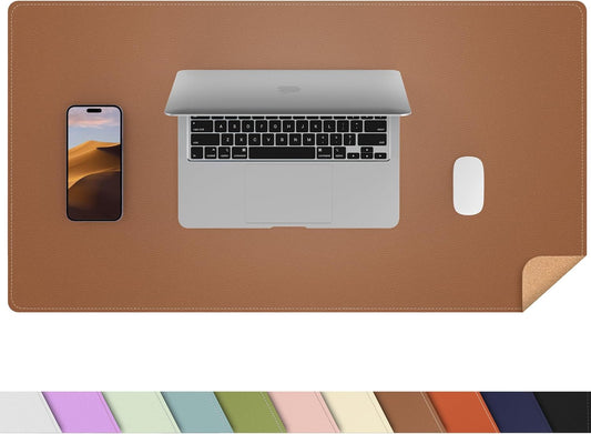 AFIING Dual-Sided Desk Pad, Natural Cork & PU Leather Large Mouse mats for Office and Home Work, Desk Protector Non-Slip, Waterproof, Easy Clean (Brown, 23.6" x 13.7")