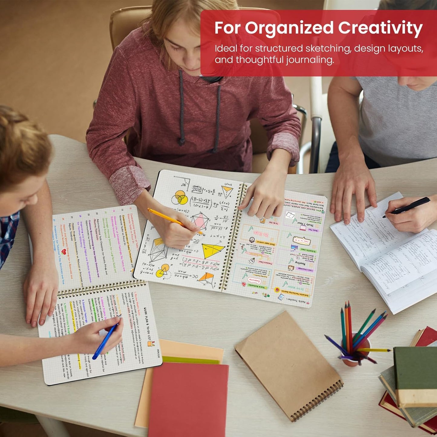 Taja Spiral Graph Notebook, 8.5"x11" Notebooks for Work, Large A4 Journal for Women & Men, Grid Notebook, Journaling Notebook for Writing, Plastic Cover Spiral Journal, Black