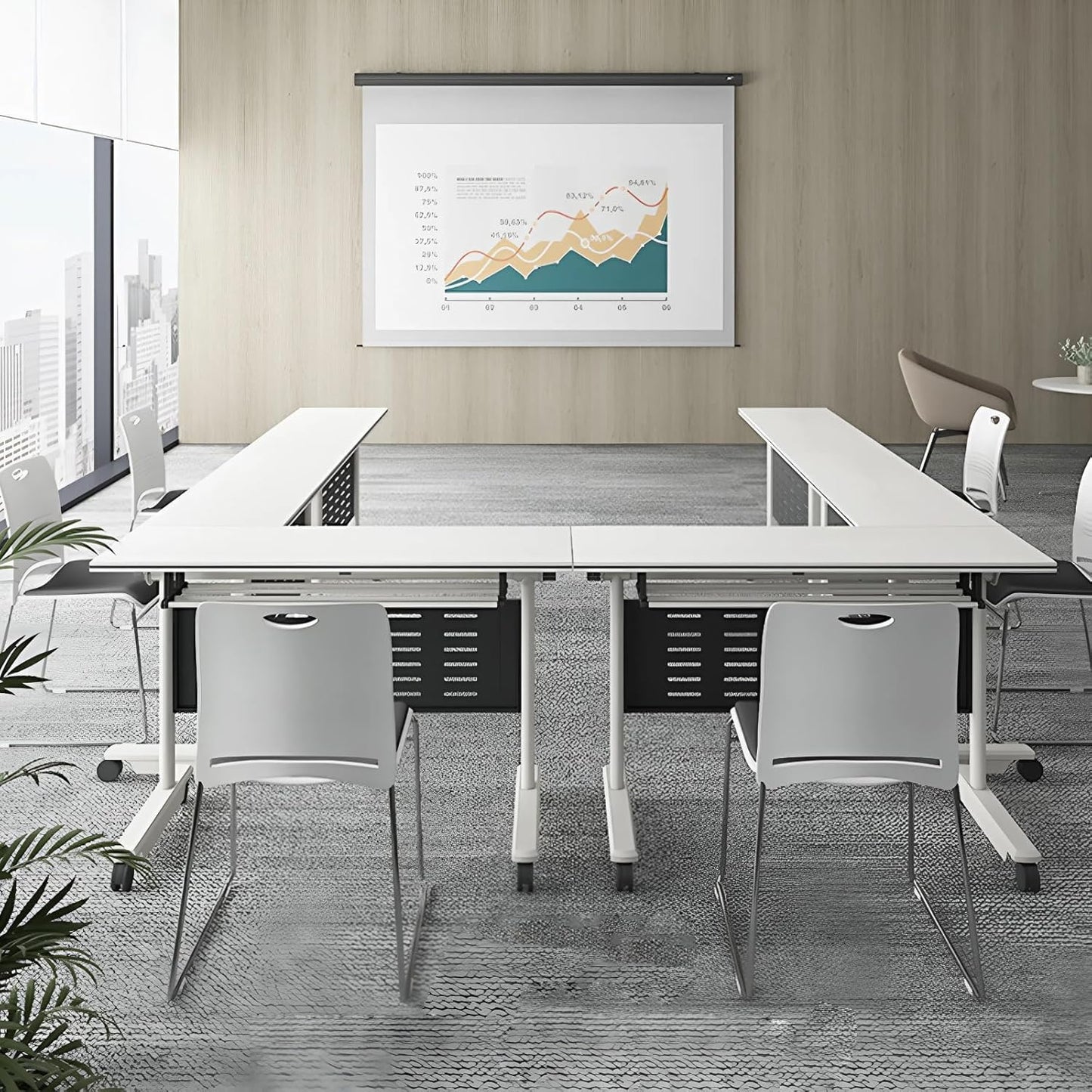 2Pack Conference Room Table, Folding Conference Table for Office Classroom, Mobile Training Tables with Casters Silent Wheels, Large Rectangular Convertible Modular Seminar Tables (L63in)